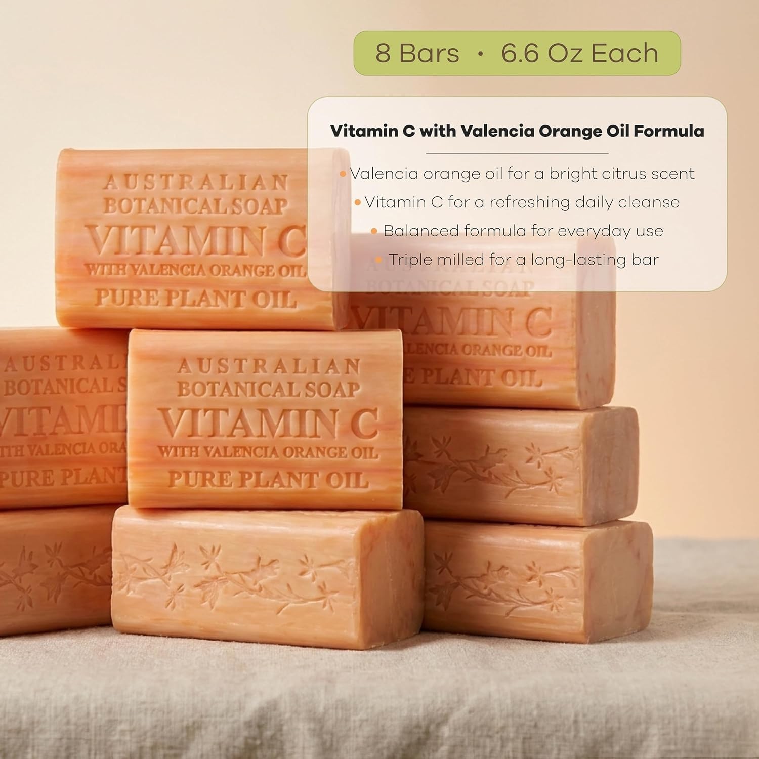Australian Botanical Soap 8 Pack Vitamin C Valencia Orange 6.6 Ounce Bars