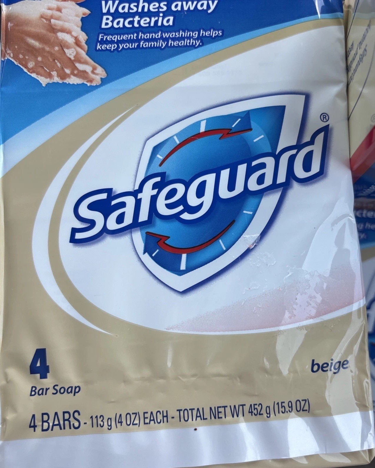 Safeguard BEIGE Antibacterial Deodorant Soap Bar 4 Pack X4 (16 Bars Total)