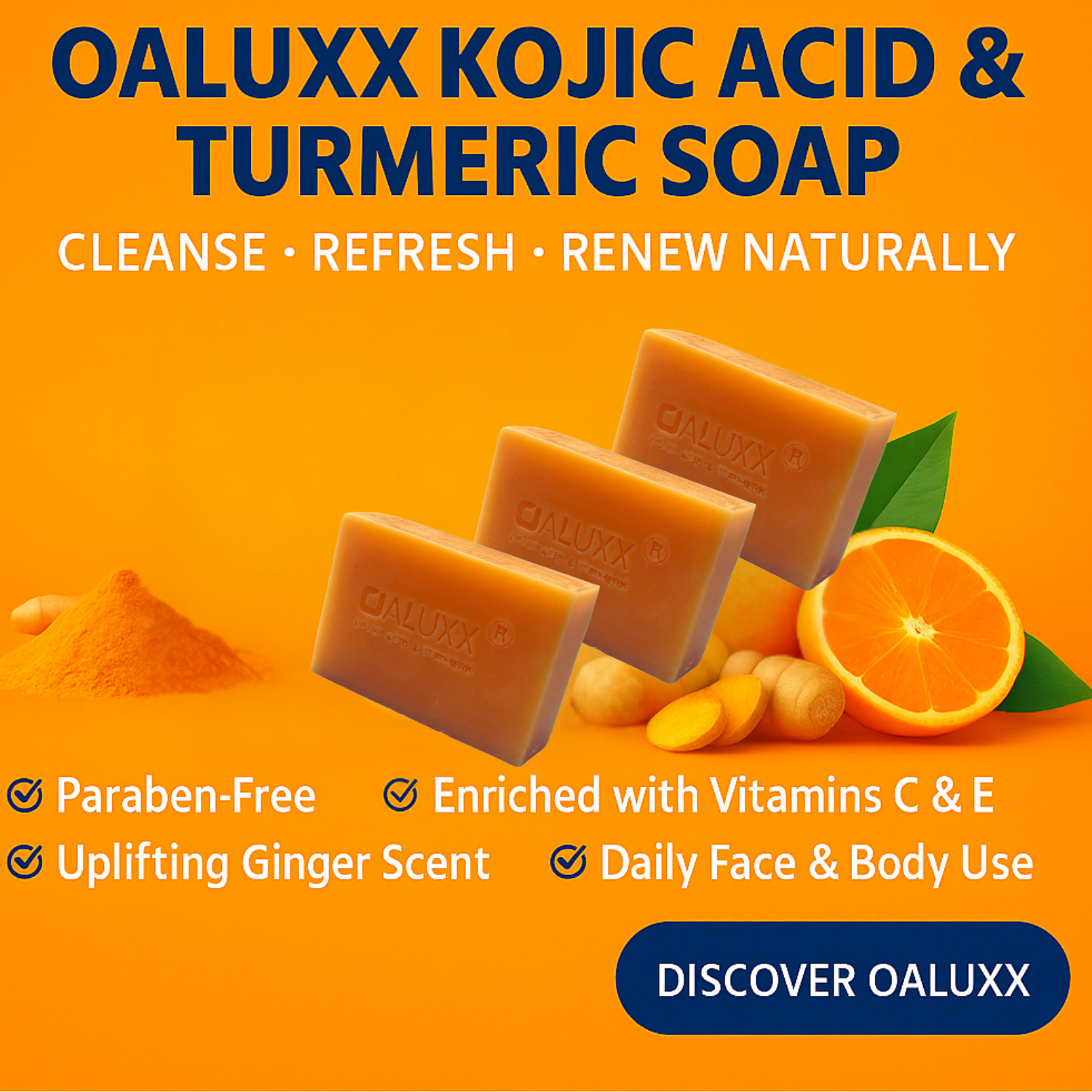 OALUXX Kojic Acid and Turmeric Soap Bar, Nourishing Face & Body Cleanser 3.5oz