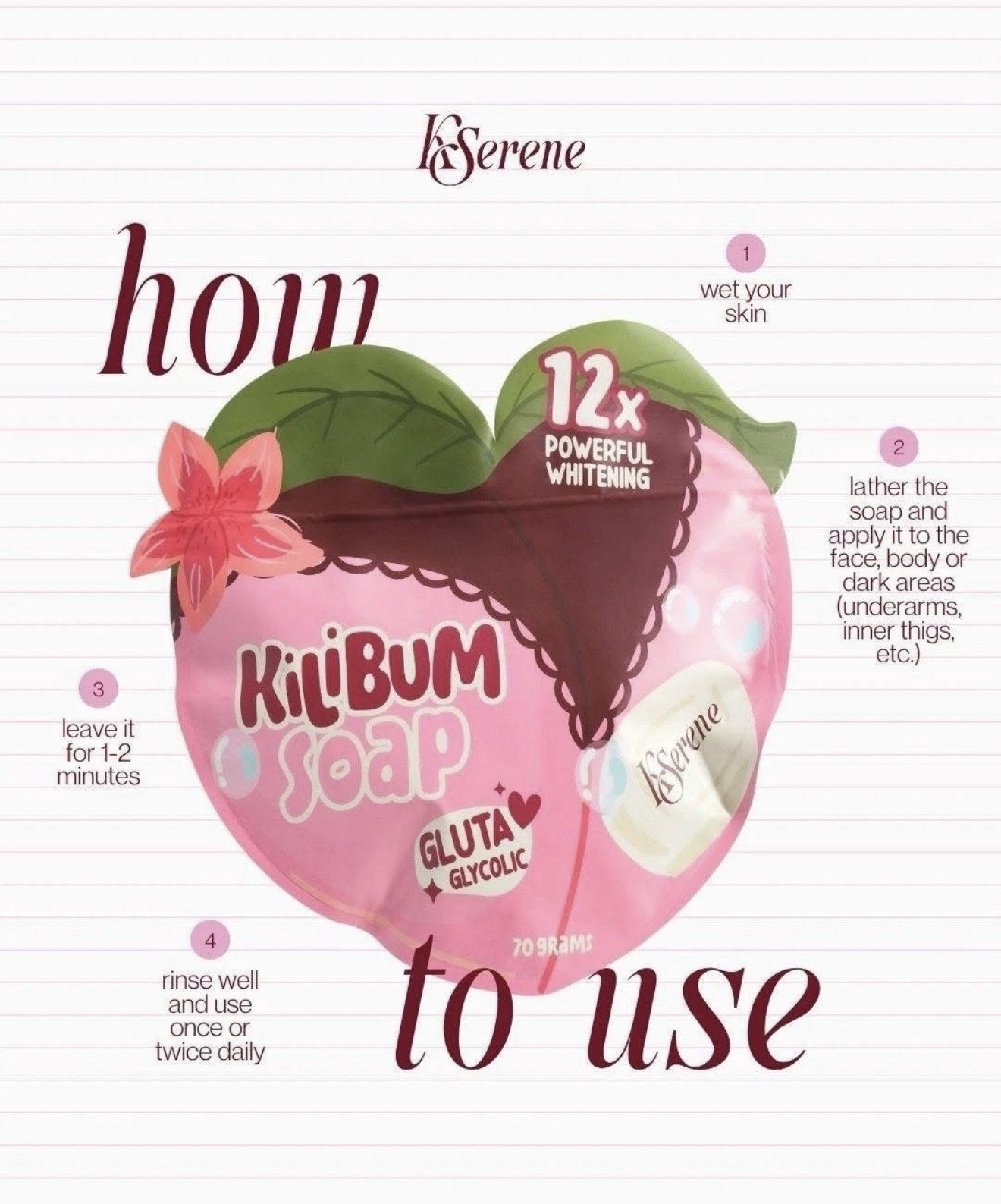 KSerene KiLiBUM Soap 70g x 3 Bars and Extra White Underarm Serum Cream 30ml
