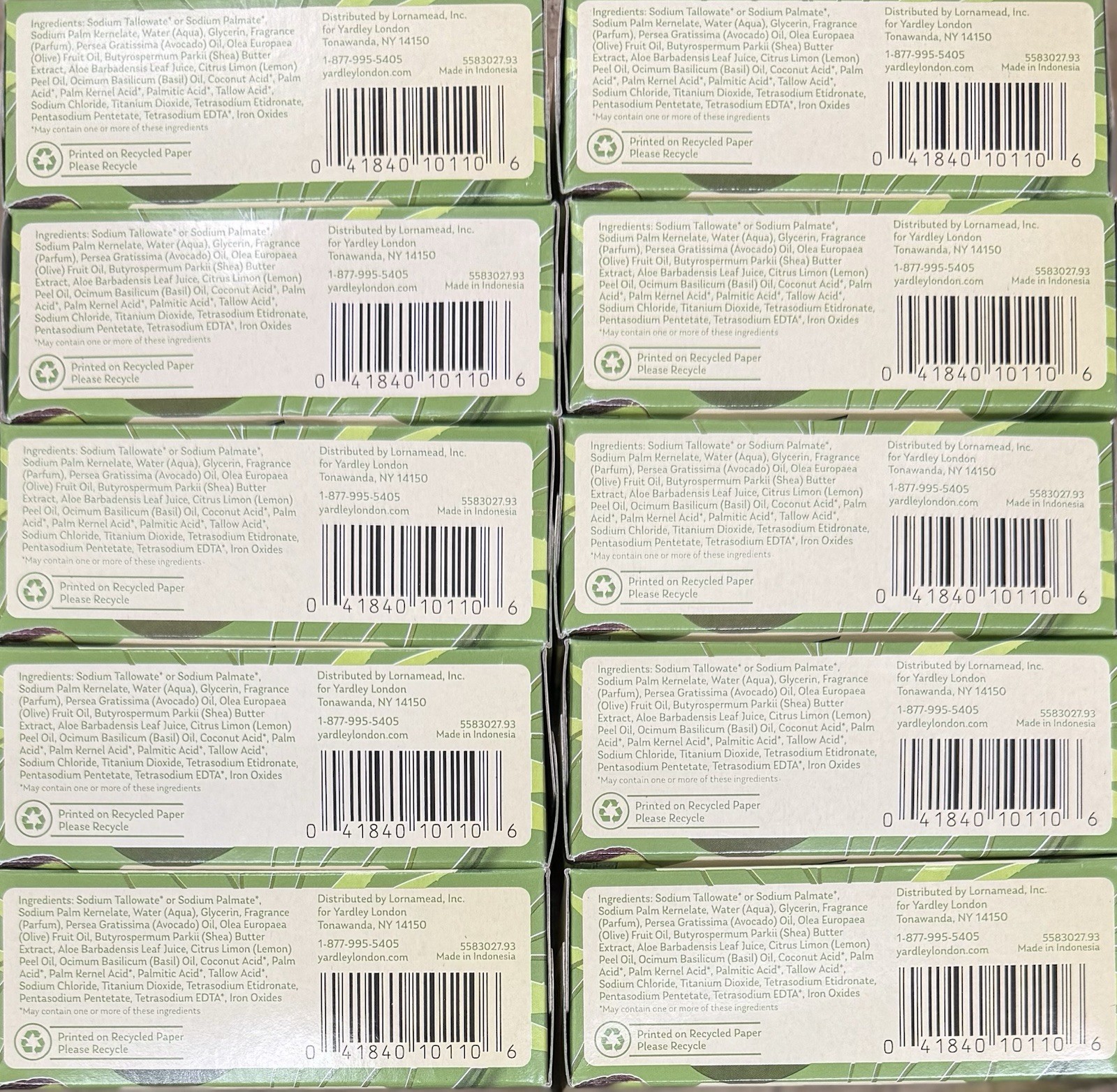 Yardley London Aloe & Avocado Bath Bar Soap 4oz X10Bars Free Shipping