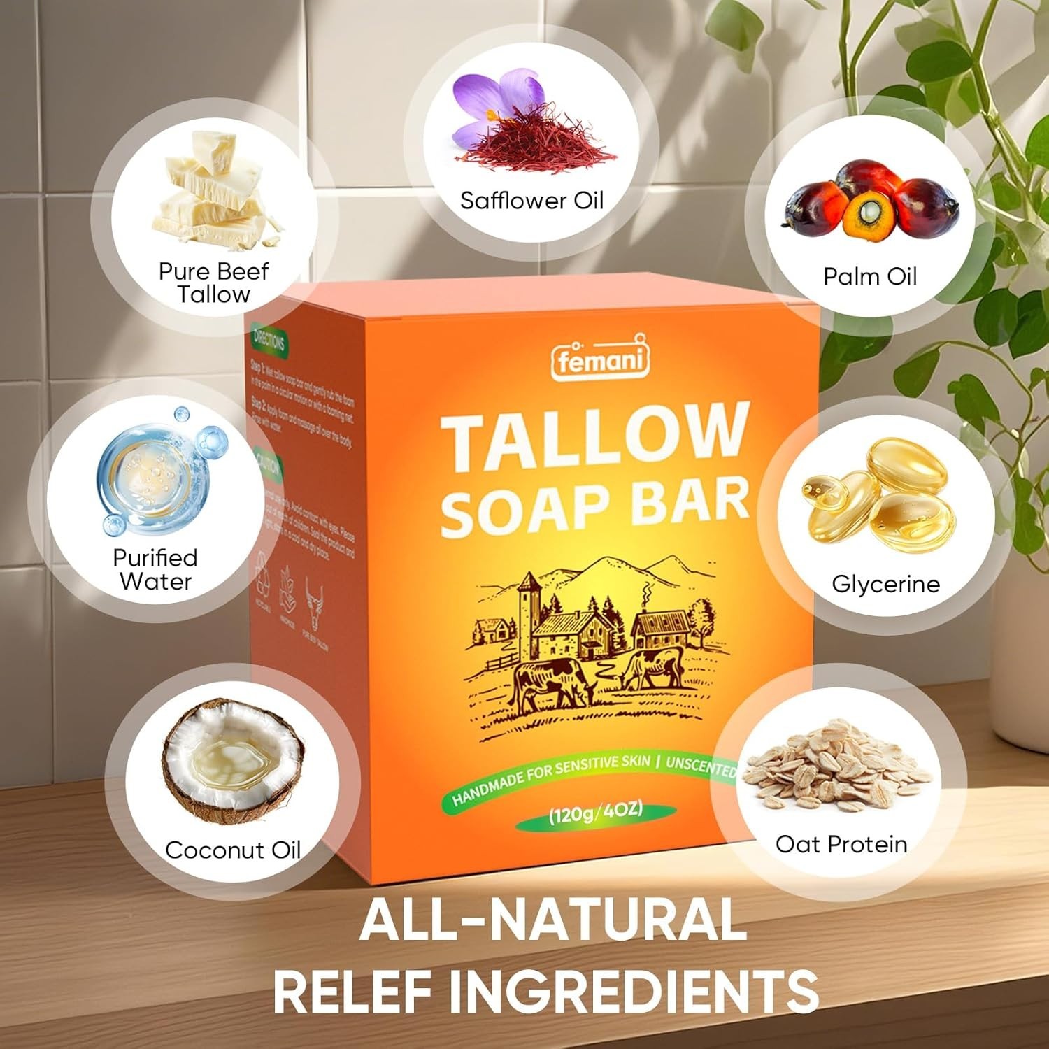 Soothing Organic Beef Tallow Soap Bar – Moisturizing for Dry, Sensitive Skin