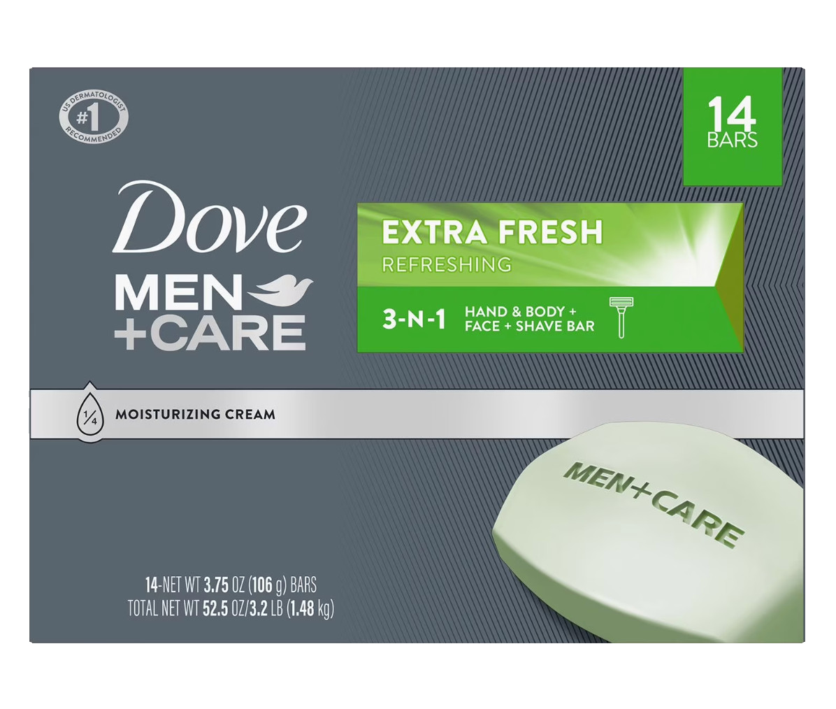 Dove Men+Care Soap Bars Extra Fresh 14 Count Moisturizing Cream 3-in-1 US