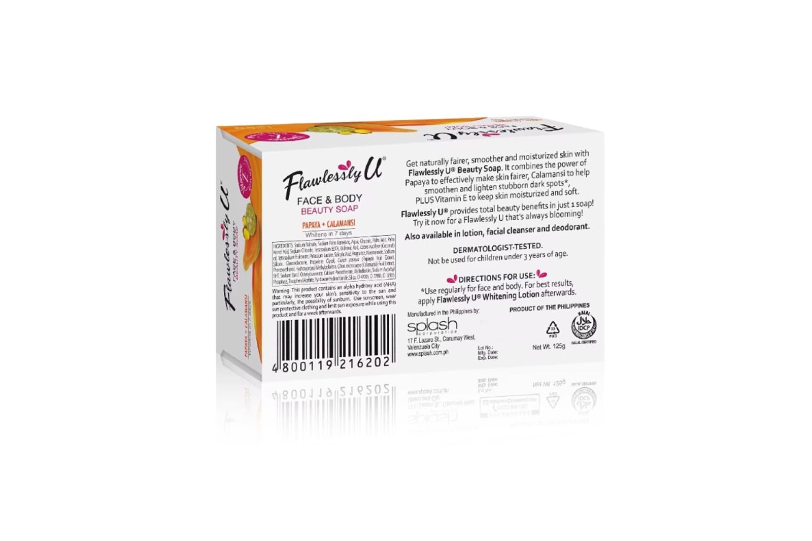 Flawlessly U face and body 2 in 1 beauty soap 125 with papaya/calamansi 125g