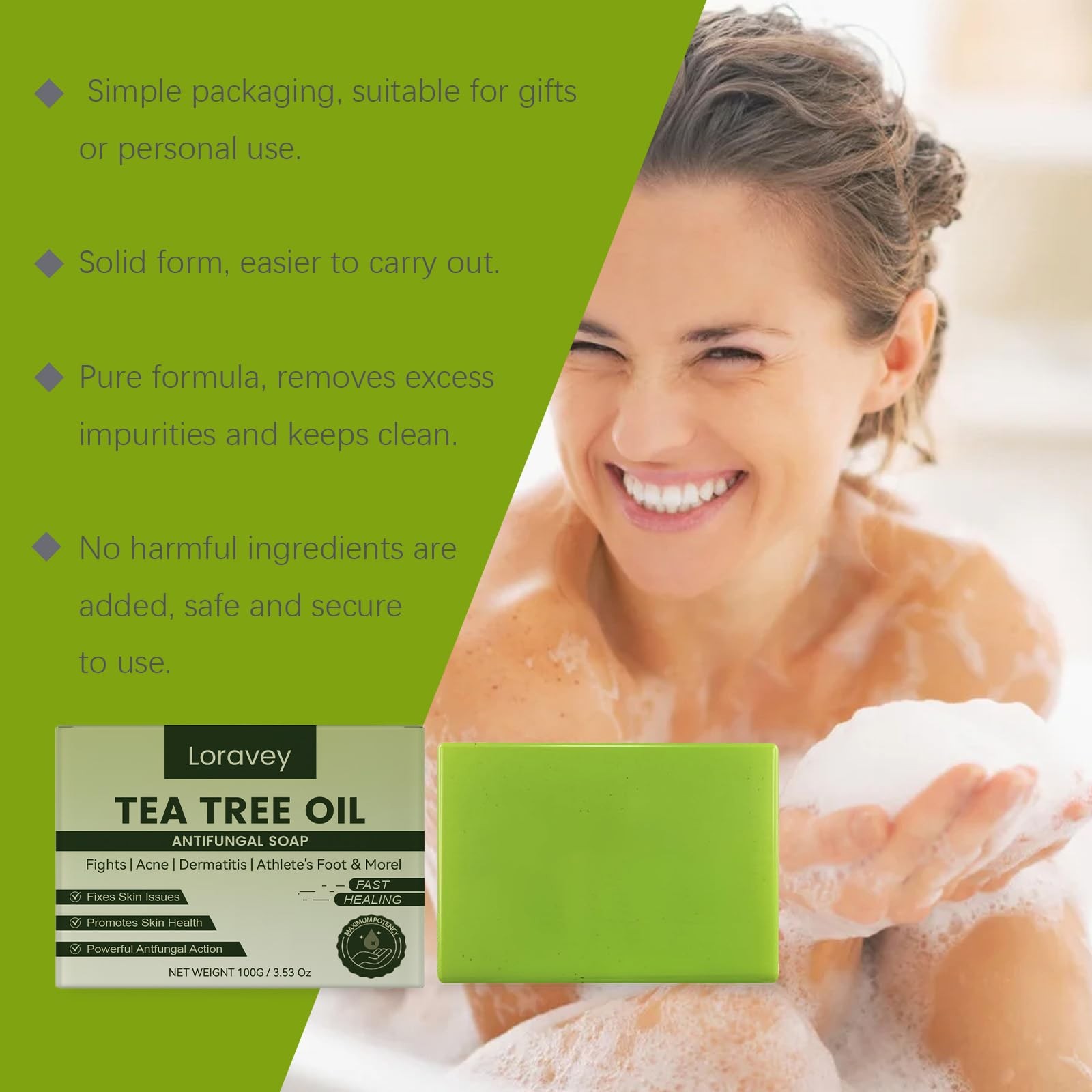 Tea Tree Oil Soap Bar 100g Antifungal Relief Natural Plant-Based – Gently