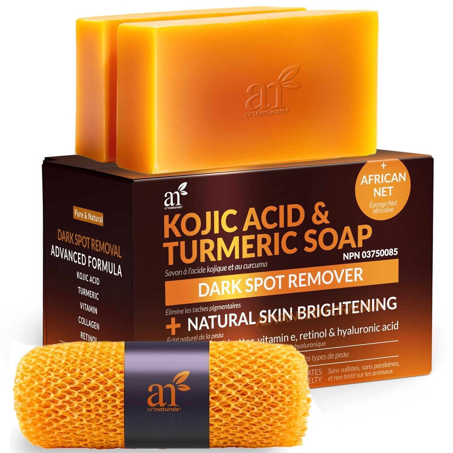 Turmeric Kojic Acid Soap 2x142g & Sponge – Brighten Skin, Fade Scars & Spots