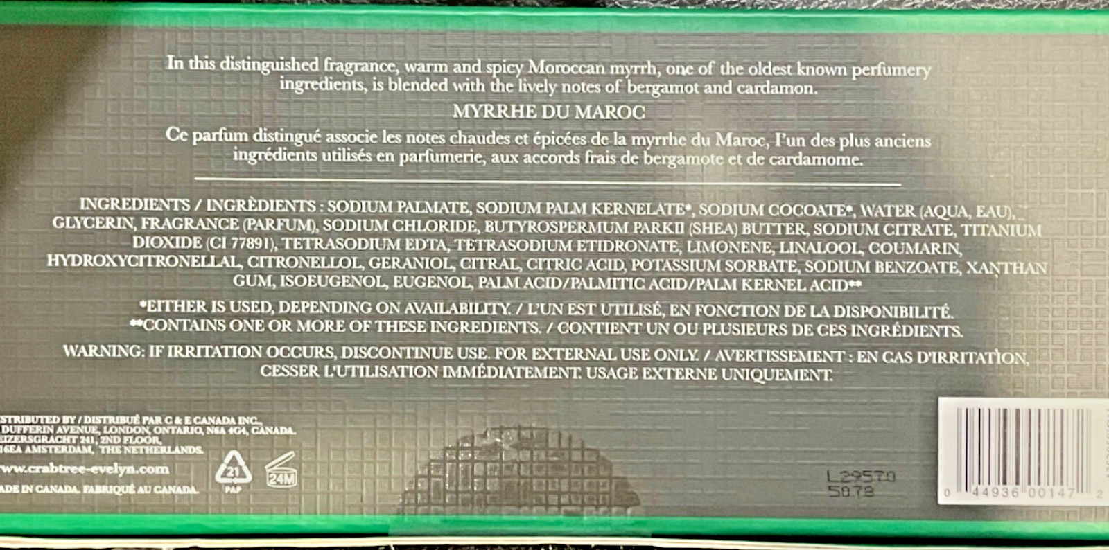 Crabtree & Evelyn Men’s Collection Moroccan Myrrh Body Bar Soap 3x 5.29 oz NIB