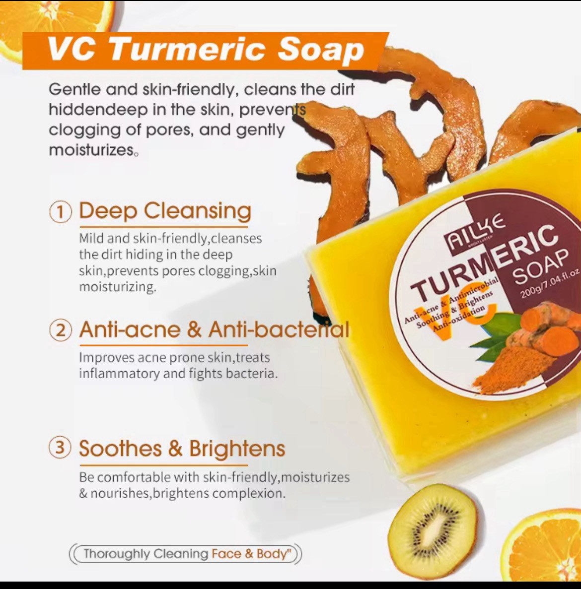 Tumeric Soap Skin Whitening Dark Spots lightening Acne Brightening Turmeric 100g