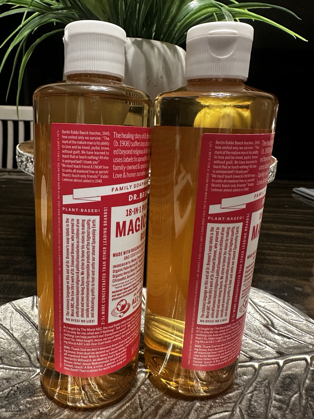 Dr Bronners Rose Pure Castile Liquid Soap Organic All Purpose 16 Fl Oz 2 Pack