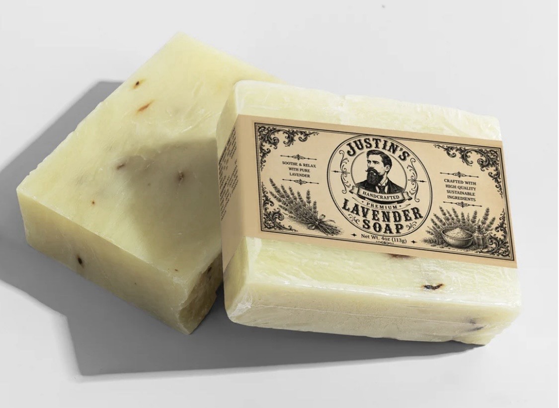 Justin’s Handcrafted Premium Lavender Body & Hand Bar Soap, 4 oz