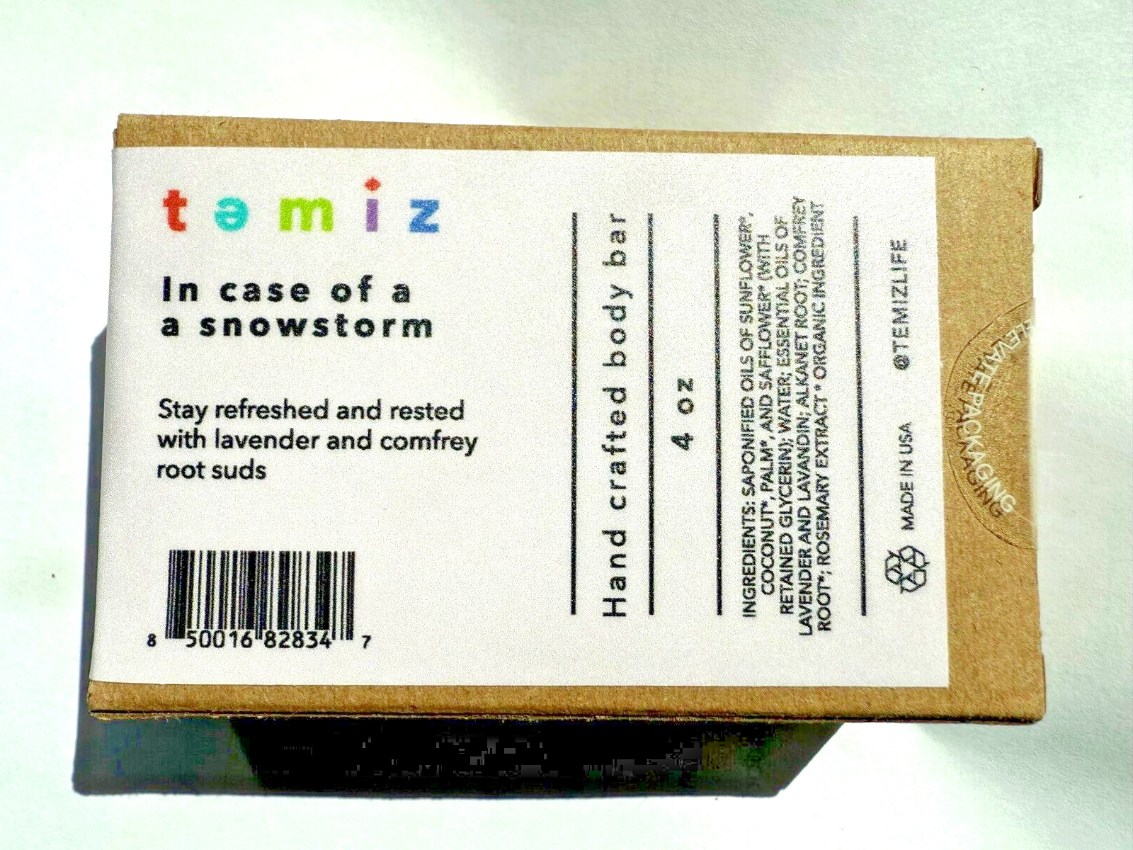 Temiz Hamam Hand Crafted Body Soap Bar Lavender Comfrey Bar 4oz.