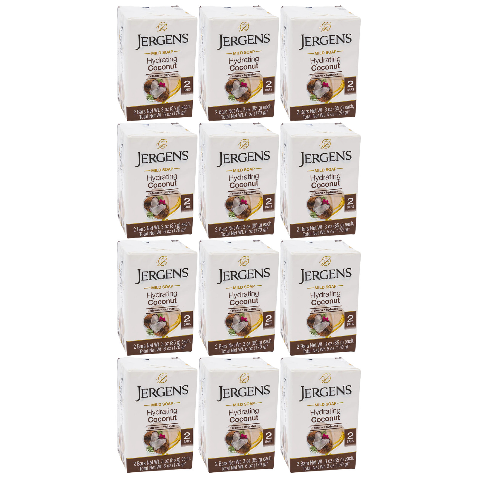 Jergens Hydrating Coconut Soap Bar, 2 Bars (3oz Each) (Pack of 6)