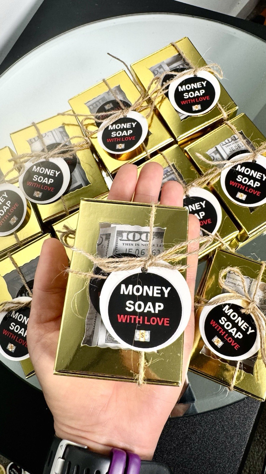 1 Glycerin Soap Bar with little Money Inside Orange & Honey / LIKE PHOTO