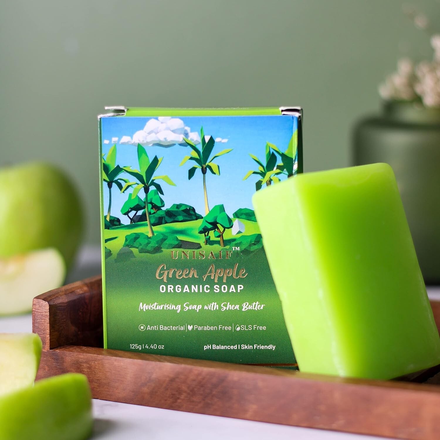Unisaif Green Apple Organic Body Soap Bar, Moisturizing Soap With Shea Butter