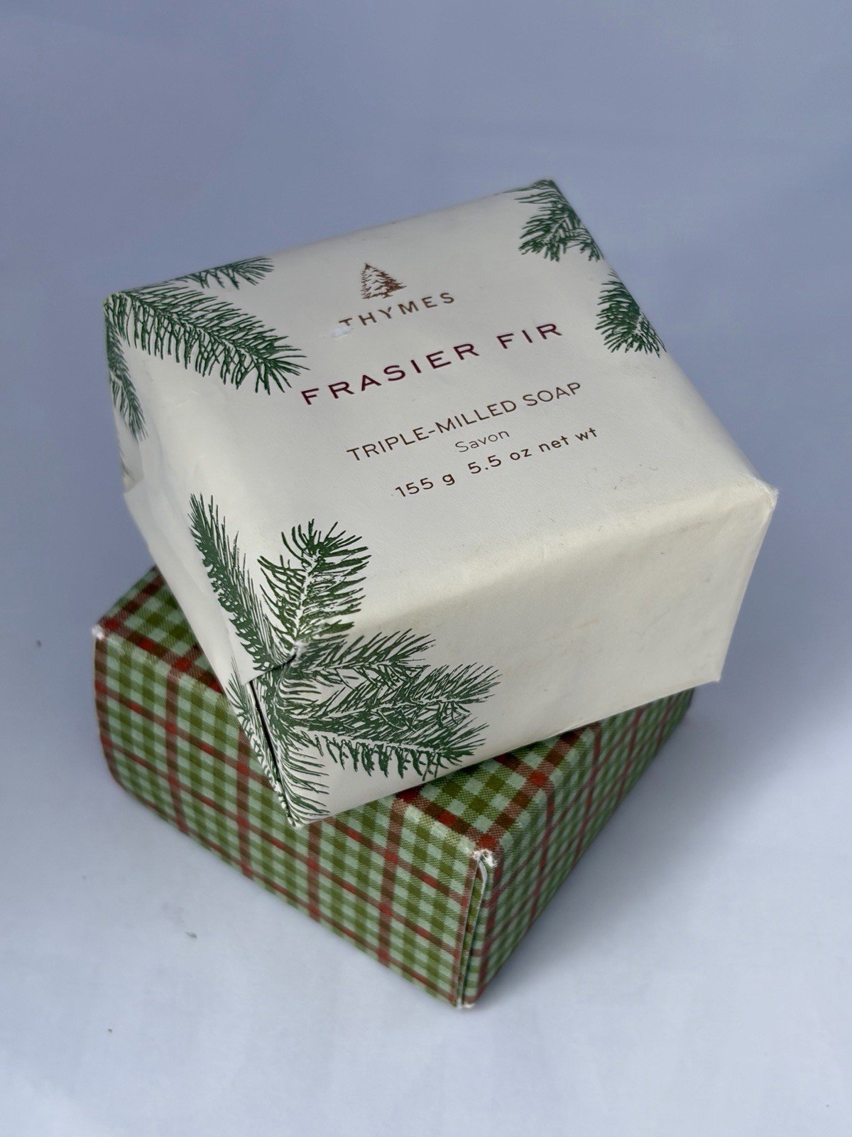 Thymes Frasier Fir Triple-Milled Body Bar Soap 5.5 oz Pine Pattern