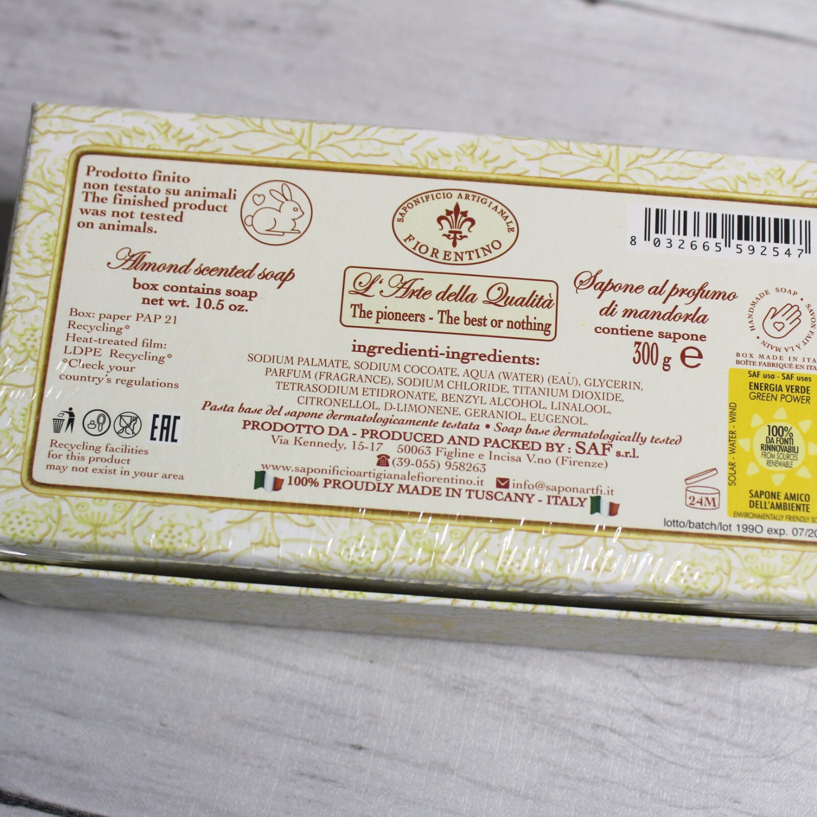 La Saponeria Firenze Decorative Almond Scented Soap Bar Made in Italy