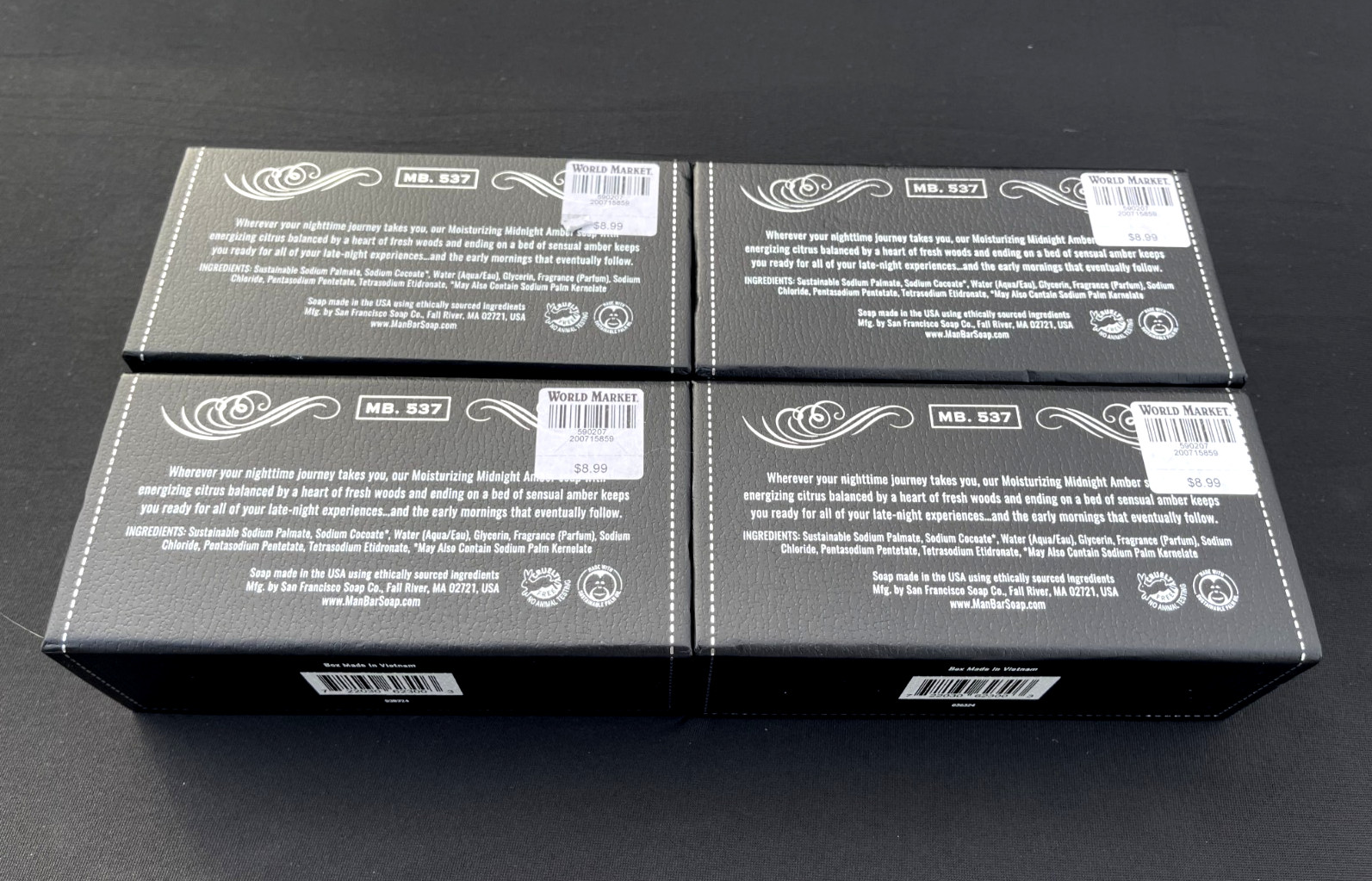 4 PACK – San Francisco Soap Company 10 oz. Man Bar Black – MIDNIGHT AMBER MB.537