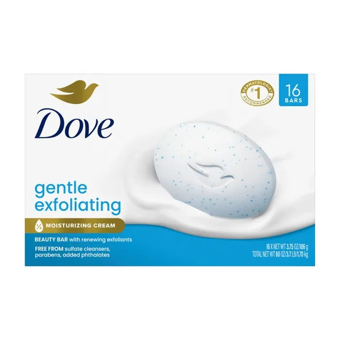 Dove Soap, Gentle Exfoliating Beauty Bar 6 Pack – 3-in-1 Moisturizing Cream Soap