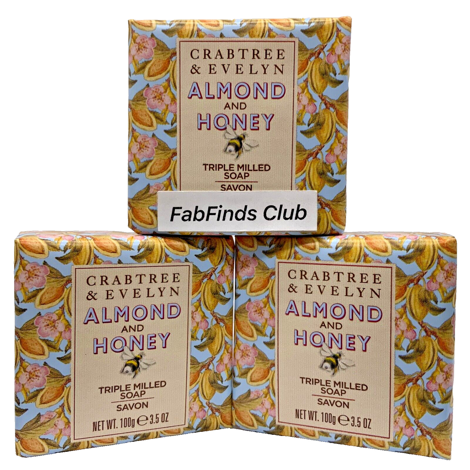 Crabtree & Evelyn Almond and Honey Bar Soap Triple Milled 10.5oz (3×3.5oz)