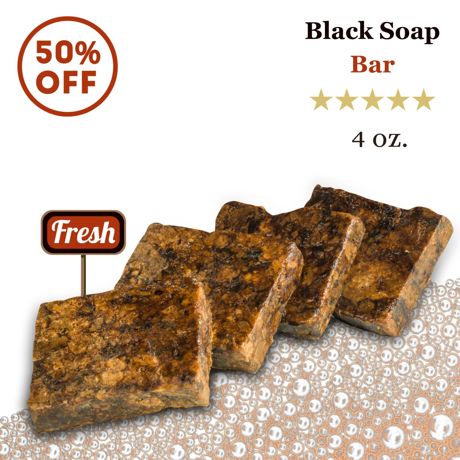 African Black Soap Bar 4 oz. Pure Organic Unrefined Natural Hair Body Face Wash