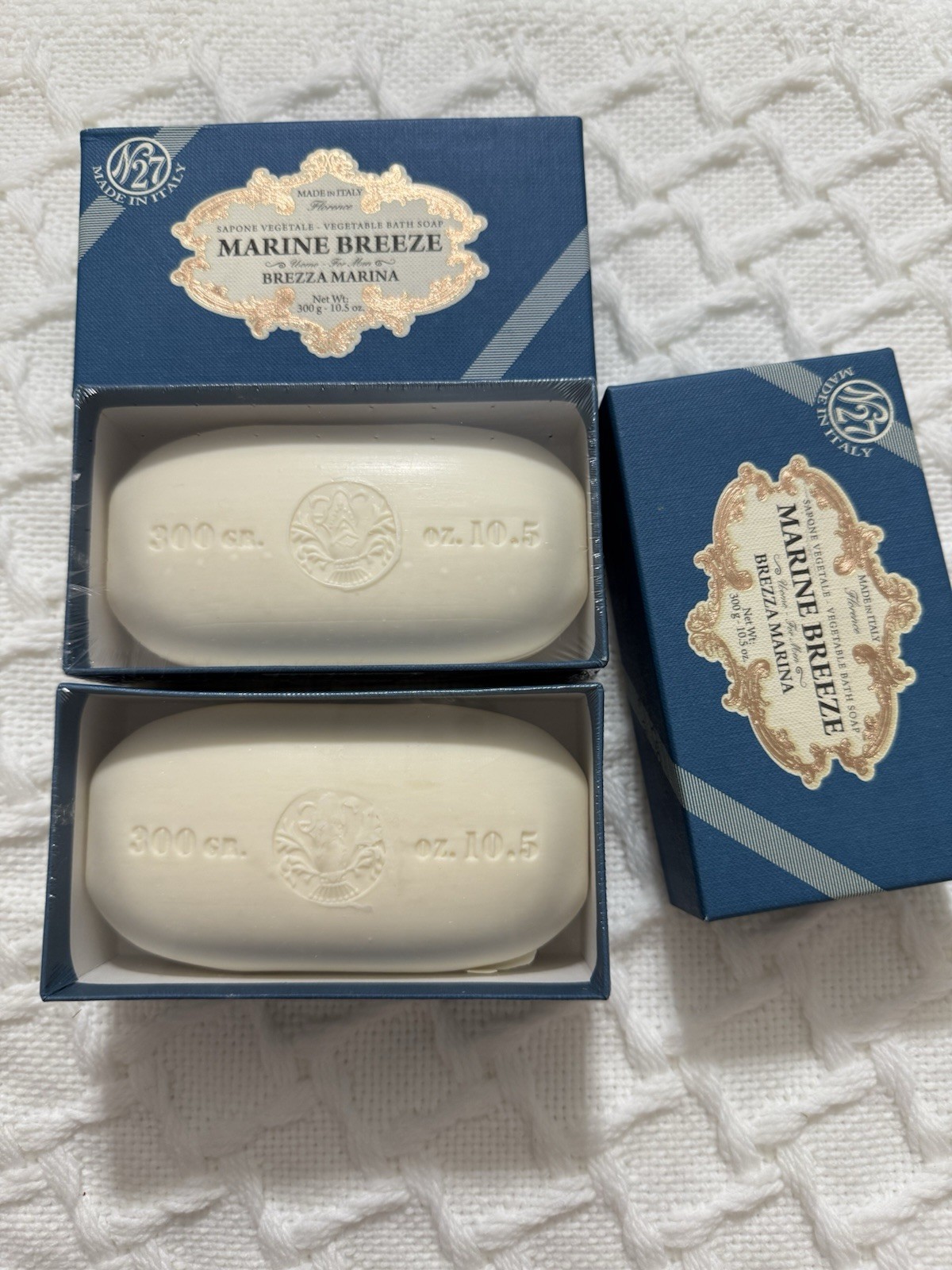 2 pcs SAPONERIE MARIO FISSI SRL 10.5 OZ MARINE BREEZE Men Bar Soap GIFTBOX Italy