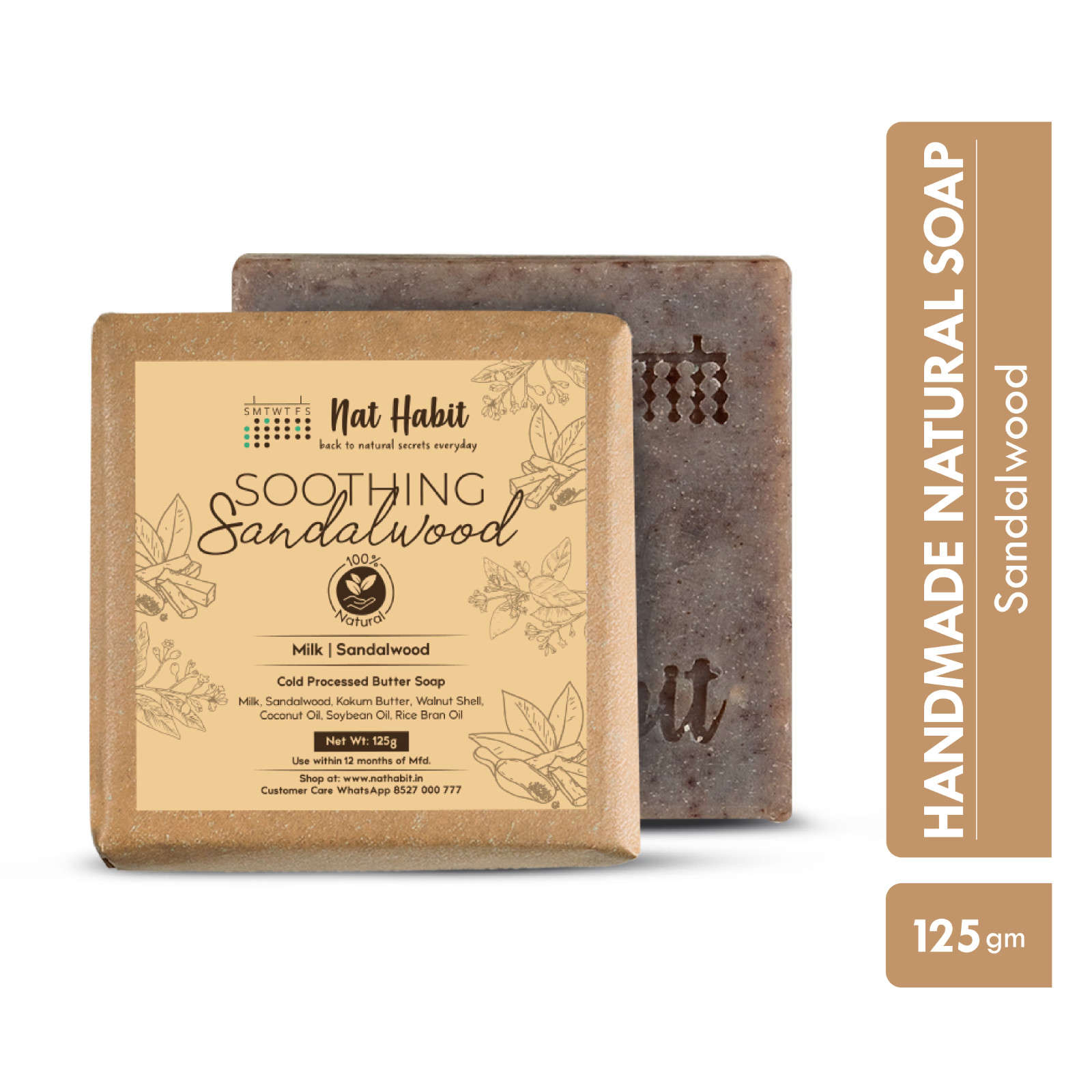 Nat Habit Soothing Sandalwood Cold Processed Soap (125 g) free shipping.
