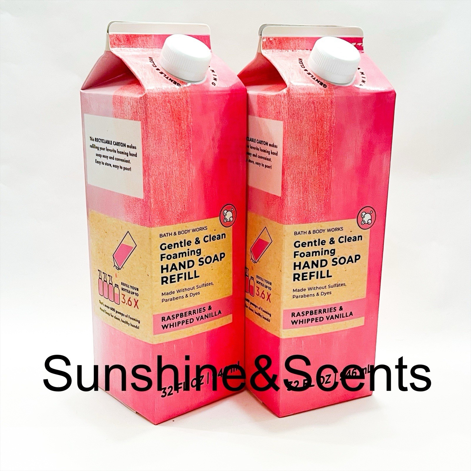 2x Bath & Body Works RASPBERRIES & WHIPPED VANILLA Foaming Hand Soap Refill 32oz