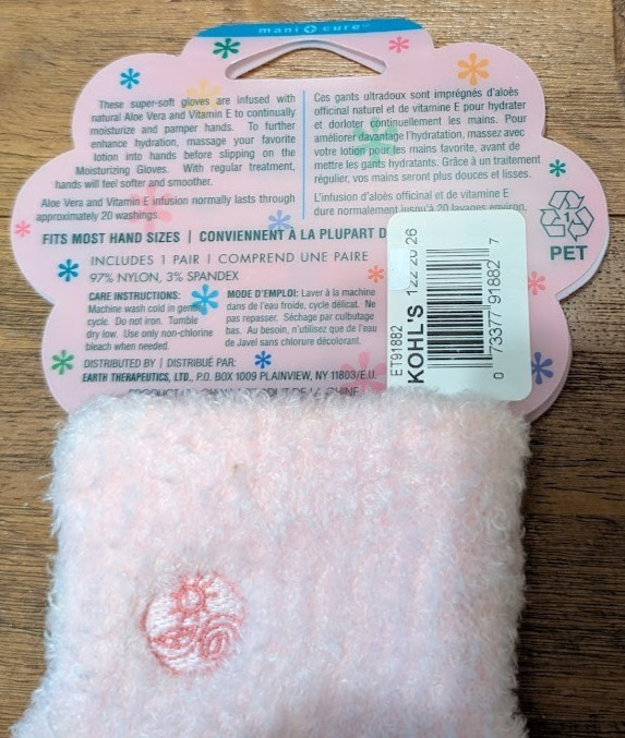 EARTH THERAPEUTICS ULTRA PLUSH ALOE VITAMIN E MOISTURE GLOVES PINK NEW