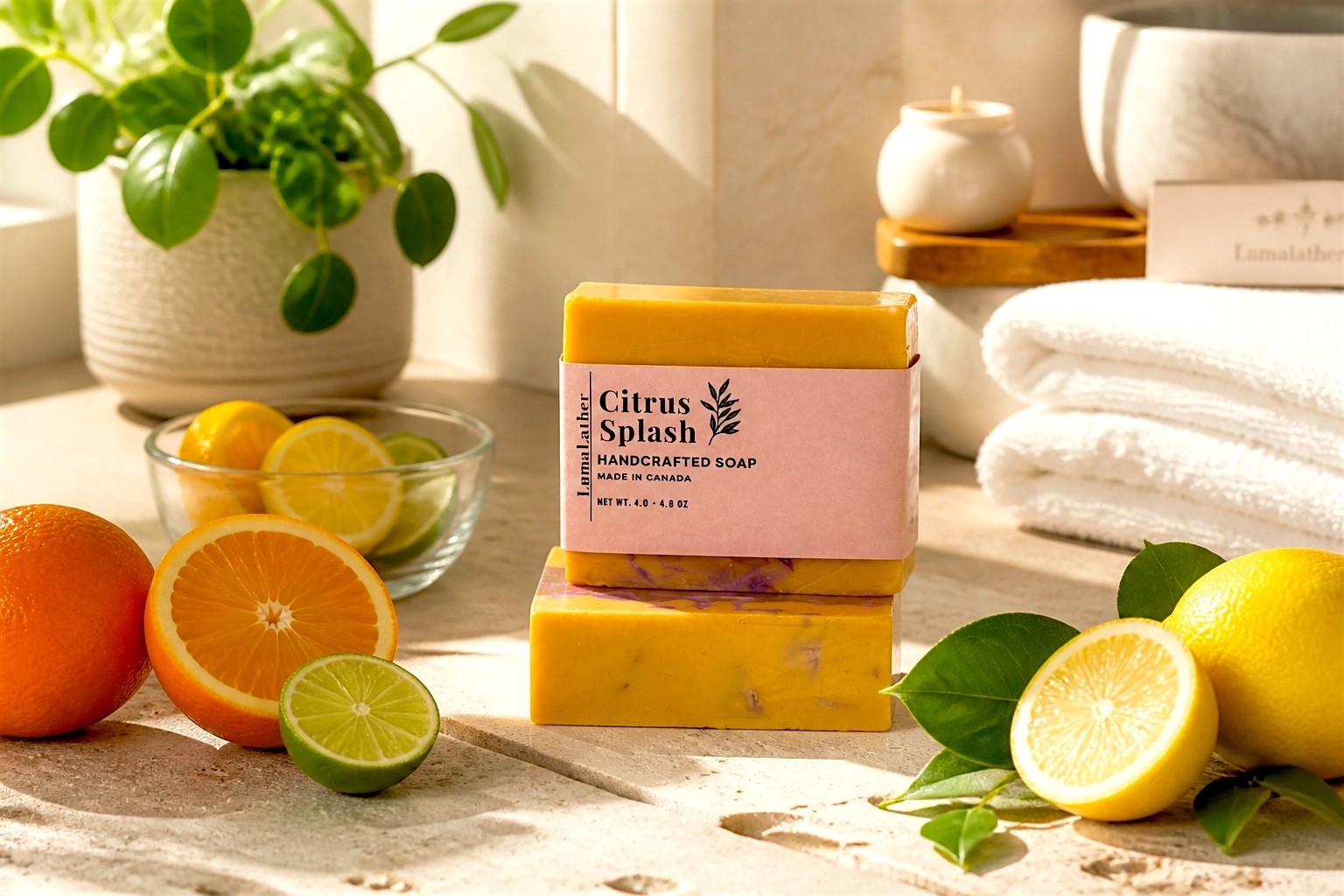 LumaLather Citrus Splash Handmade Soap Bar – Refreshing Moisturizing Bath Soap