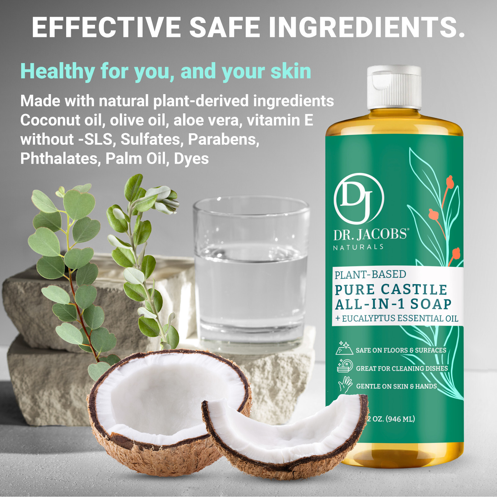 Dr Jacobs Naturals 32oz Eucalyptus Pure Castile Plant Based All-in-One Soap
