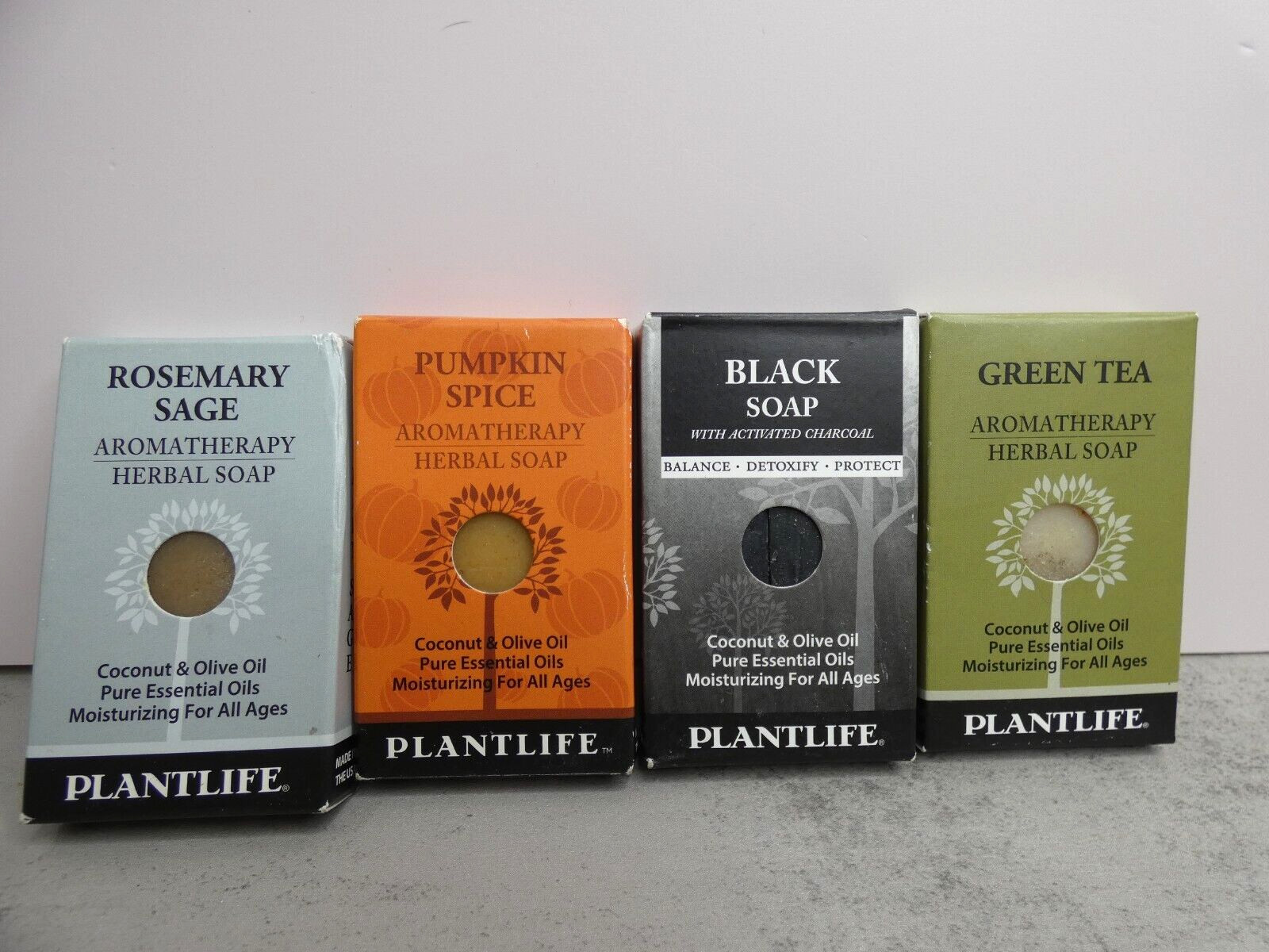 Plantlife Travel 4 Aromatherapy Herbal Soap 1 oz Pumpkin Rosemary Black Tea