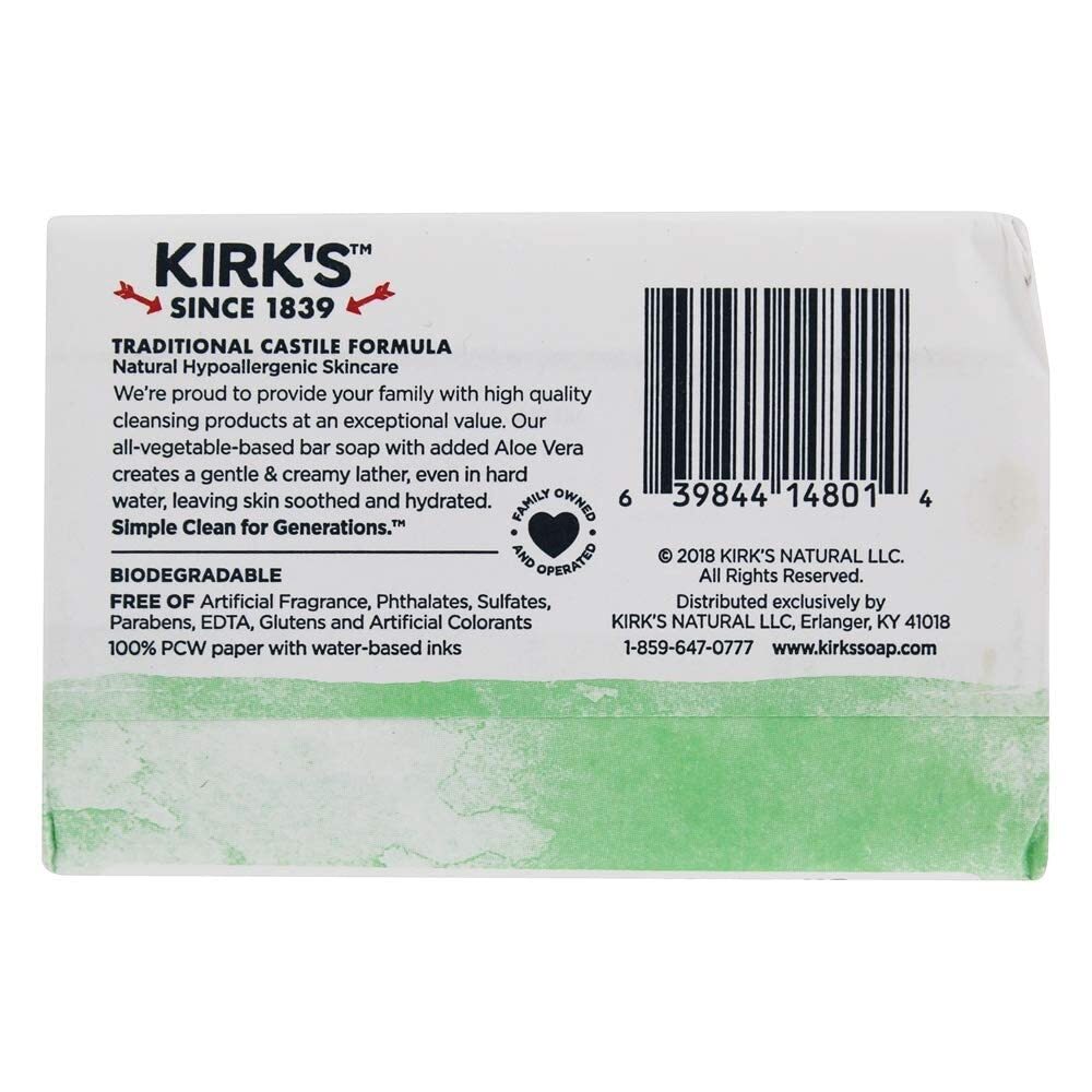Kirk`S Bar Soap Castile Soothing Aloe Vera 1 Each 4 Oz