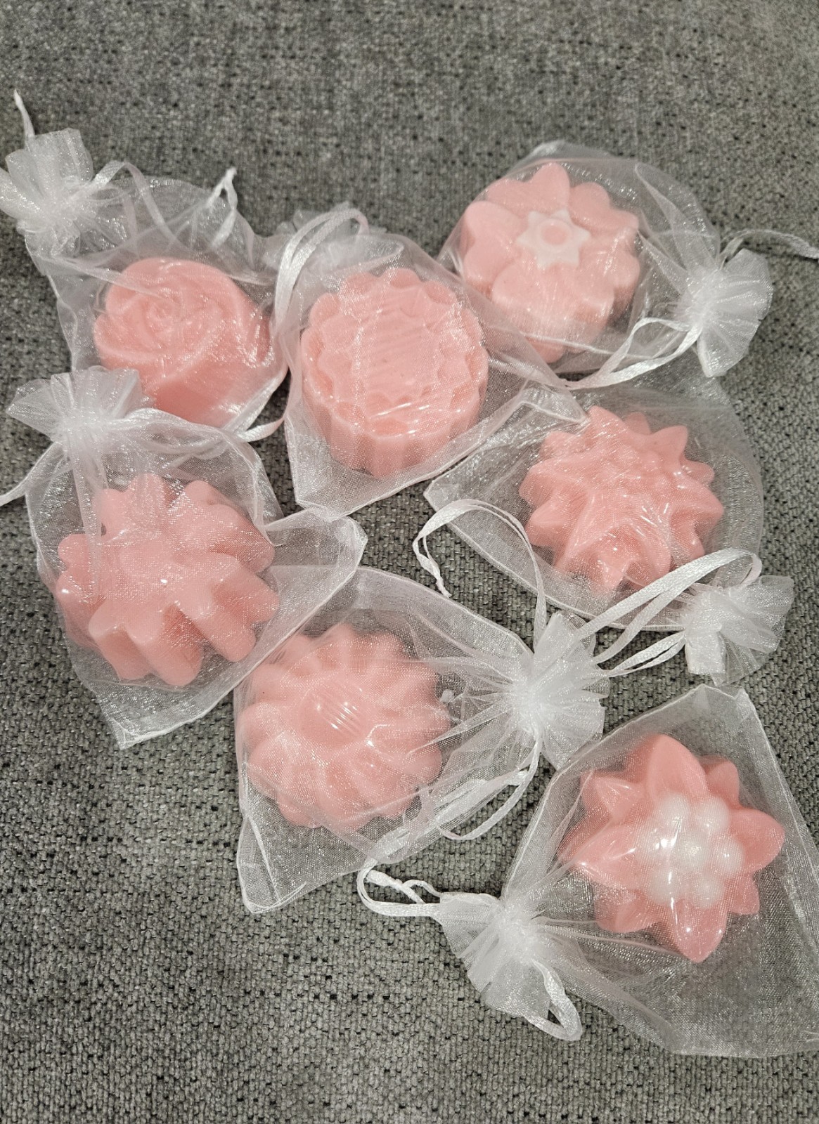 Handmade Floral Flower-Shaped Body Bar Soap Set, Pink/Purple/Yellow Organza