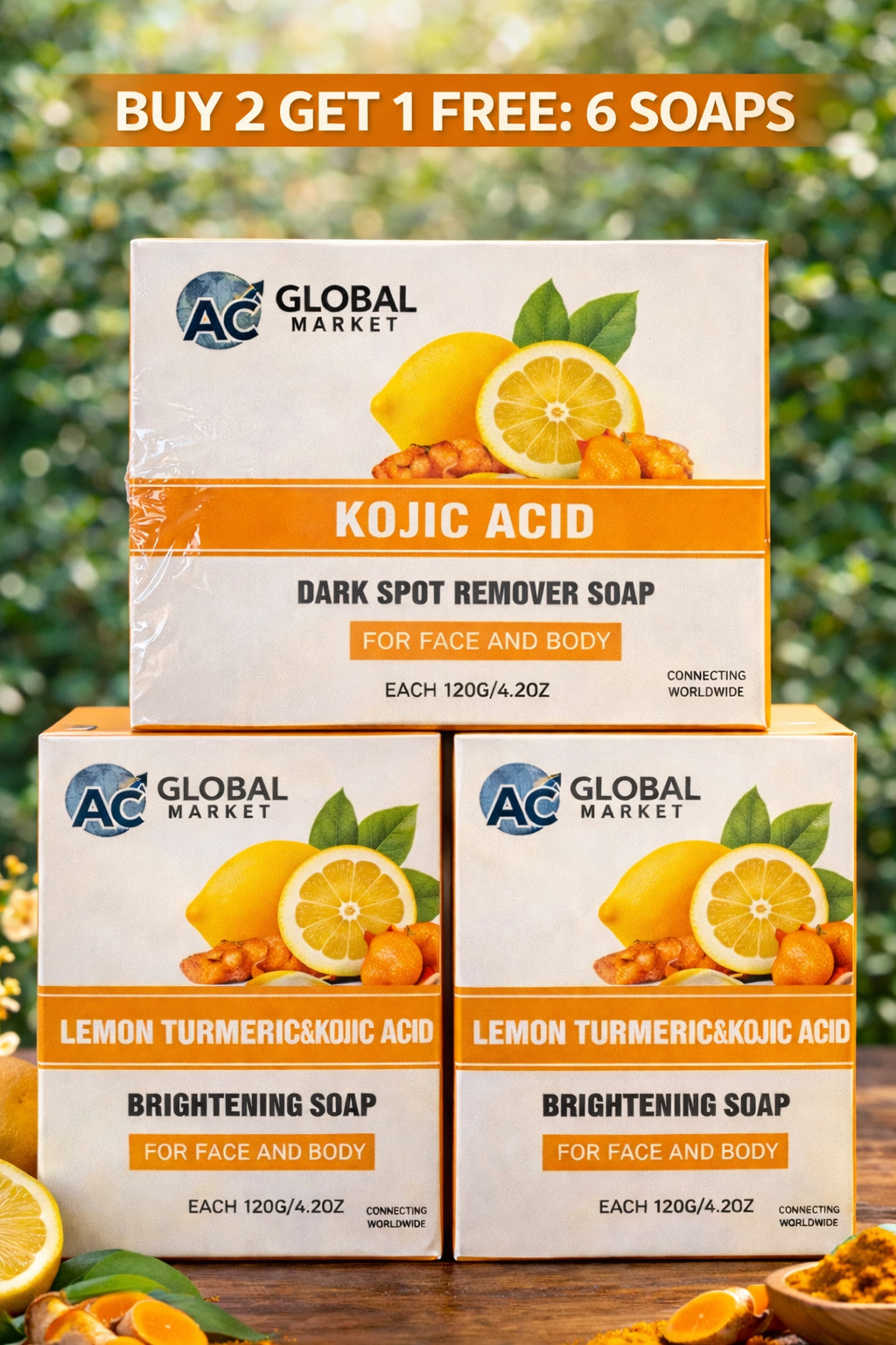 Lemon Turmeric & Kojic Soap for Fresh, Even-Looking Skin – 6 Bars