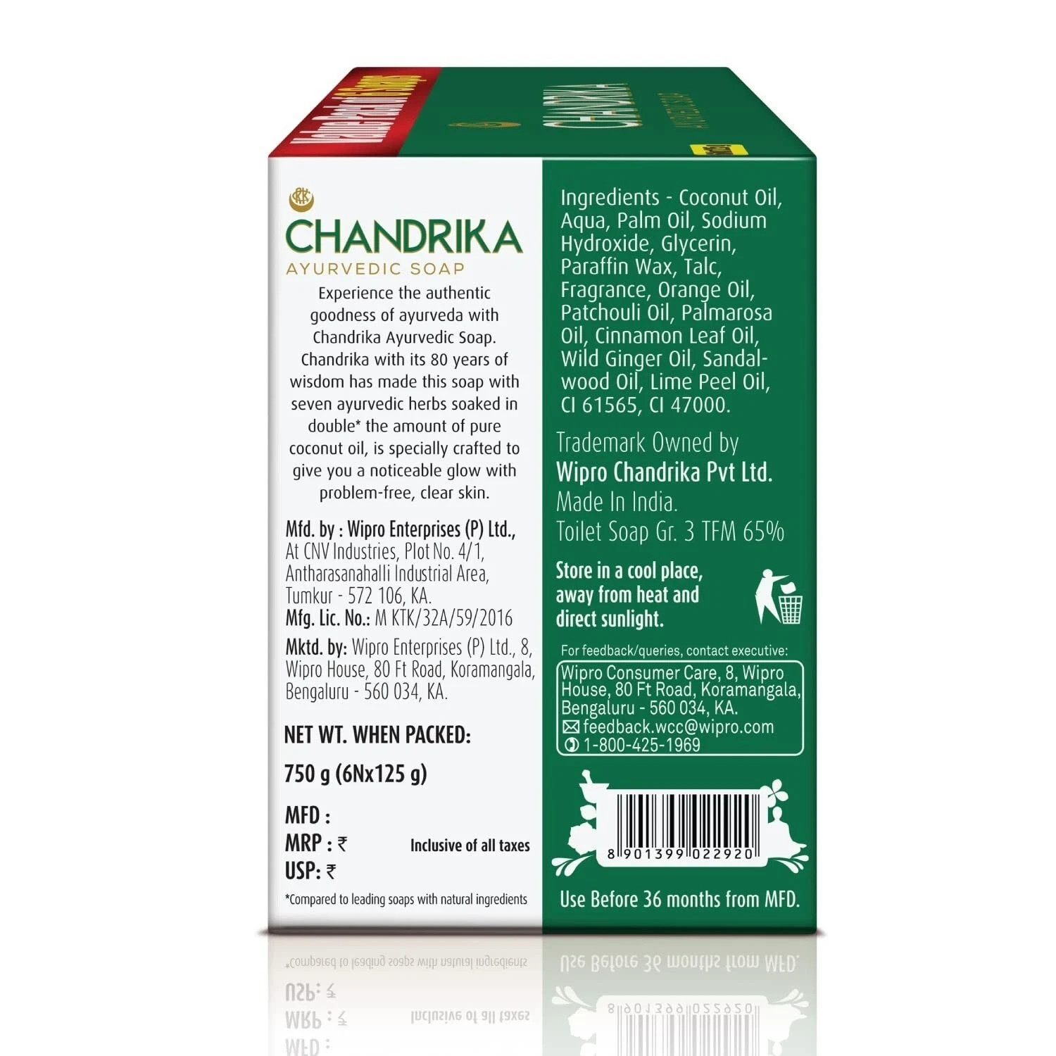 Chandrika Ayurvedic Bath Soap Glowing Radiants Skin Bathing Bar 125g Pack Of 6