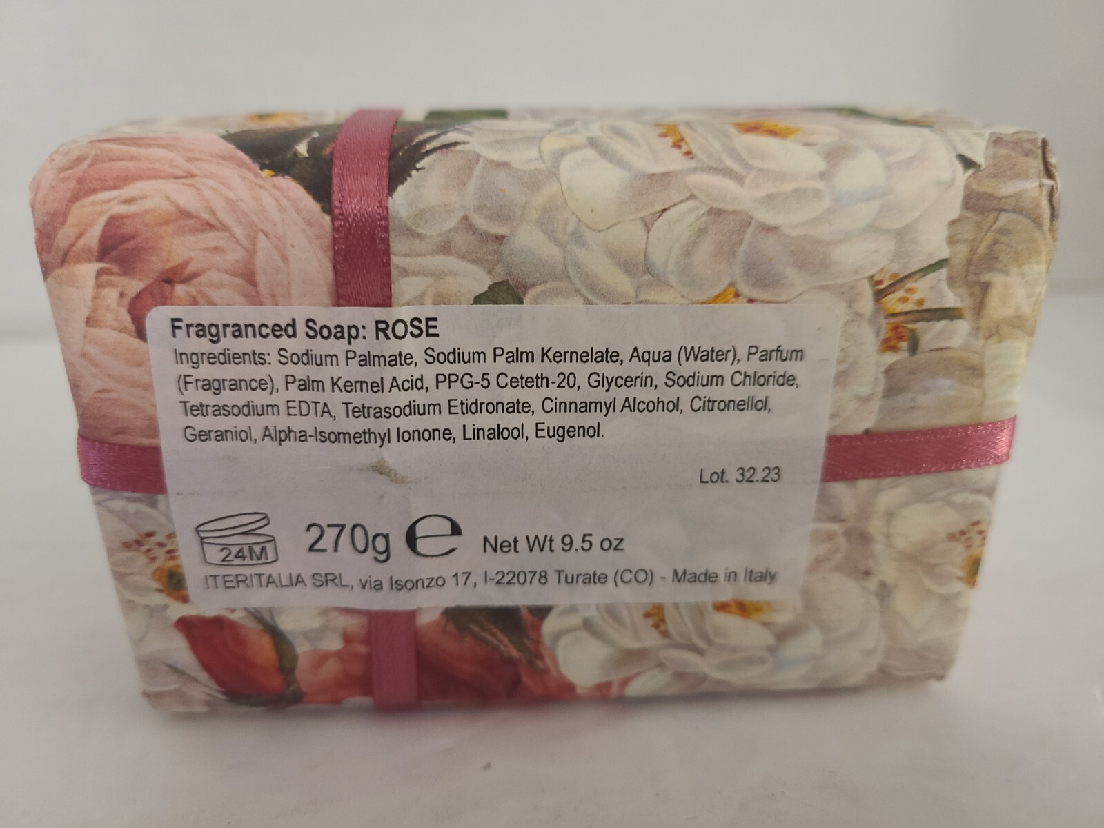 New Sapone Tradizionale Made in Italy 9.5oz/270g Traditional Bath Bar Soap Rose