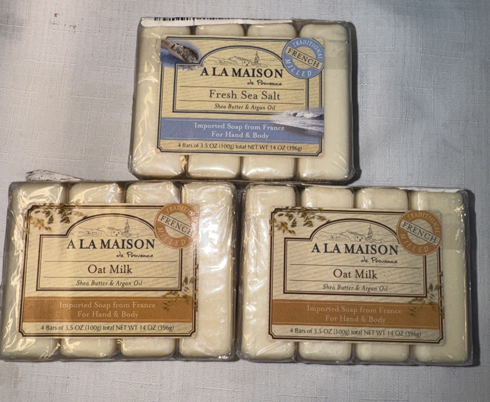 (3 pk) A LA MAISON 1 Sweet Almond Bar And 2 Oat Milk (12 Bars of Soap, 3.5 oz)