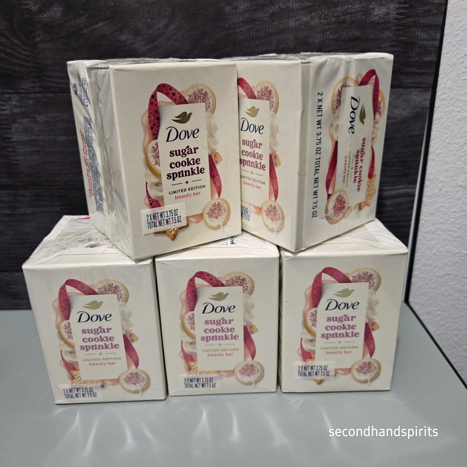 5 DOVE 2-Bar Soap Holiday Sugar Cookie Sprinkle packages (Total 10 bars)
