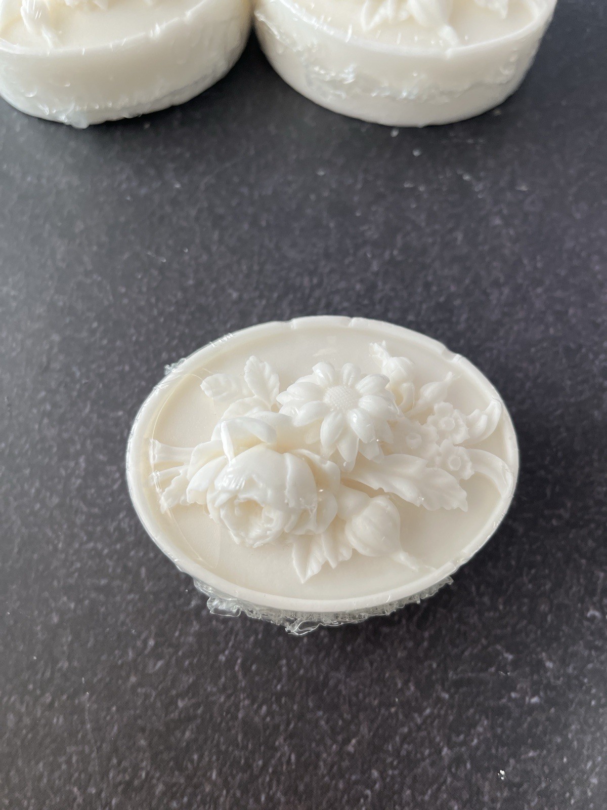 Handcrafted Floral Oval Body Bar Soap Set White Decorative Pattern Set of 5
