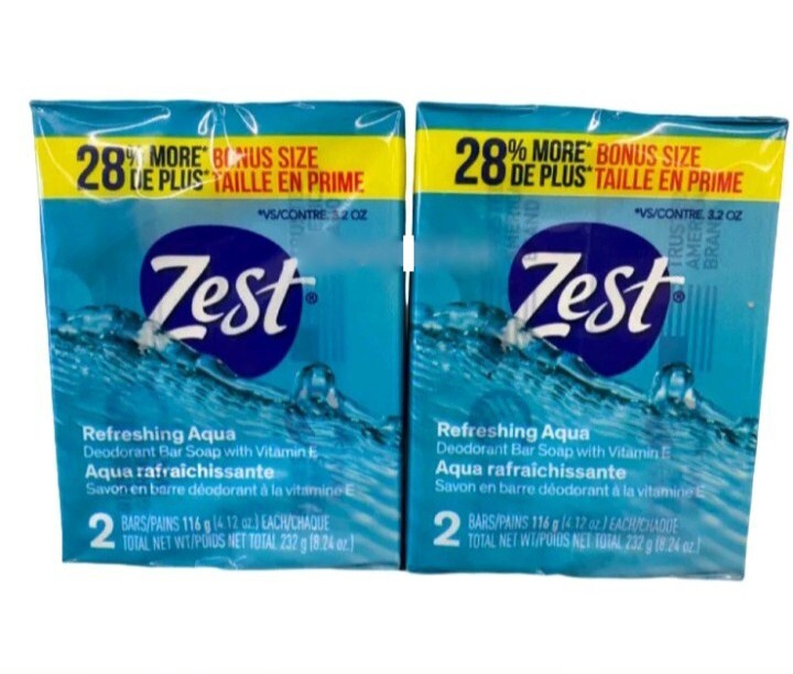 🆕️ Zest (4~BARS) 4.12 OZ. Bars *BONUS Size ●AQUA● Refreshing Deodorant Soap.