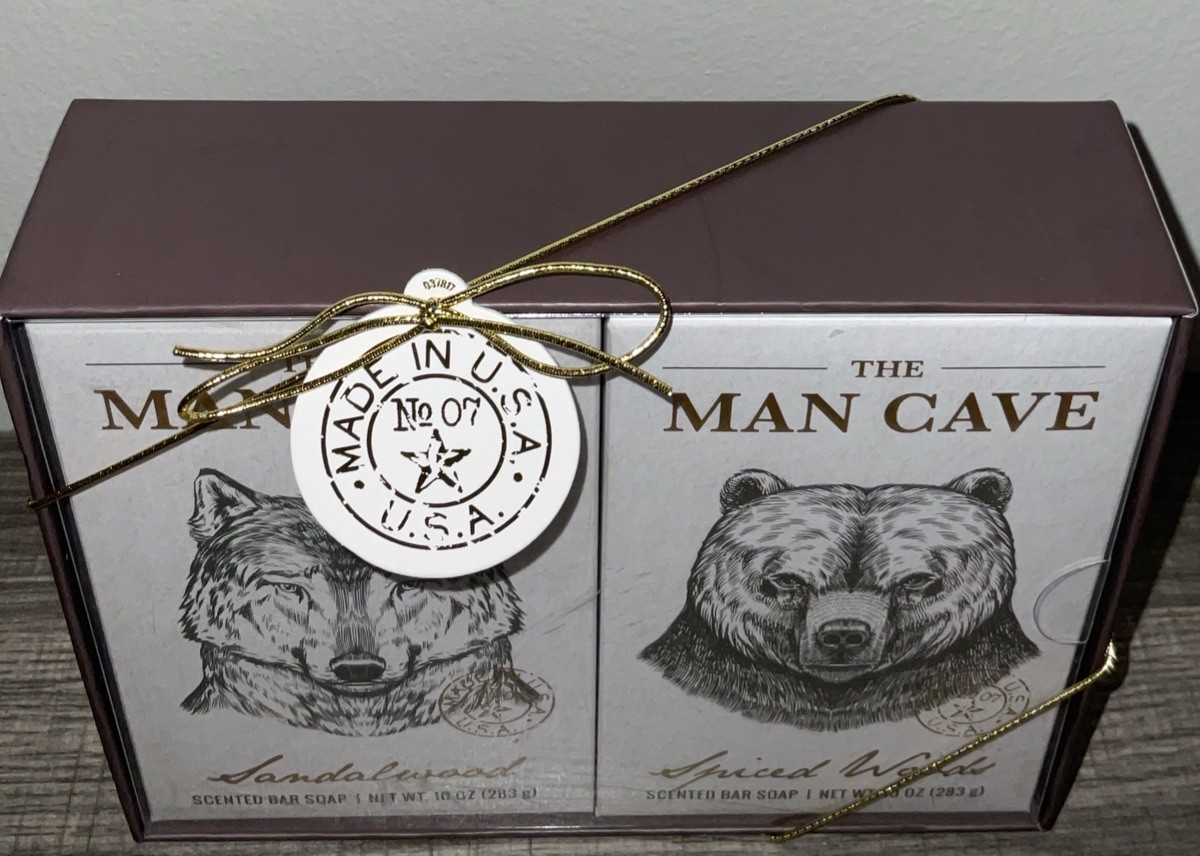 THE MAN CAVE SANDALWOOD & SPICED WOODS 10 oz 2 BAR MENS SOAP MADE IN THE USA NIB
