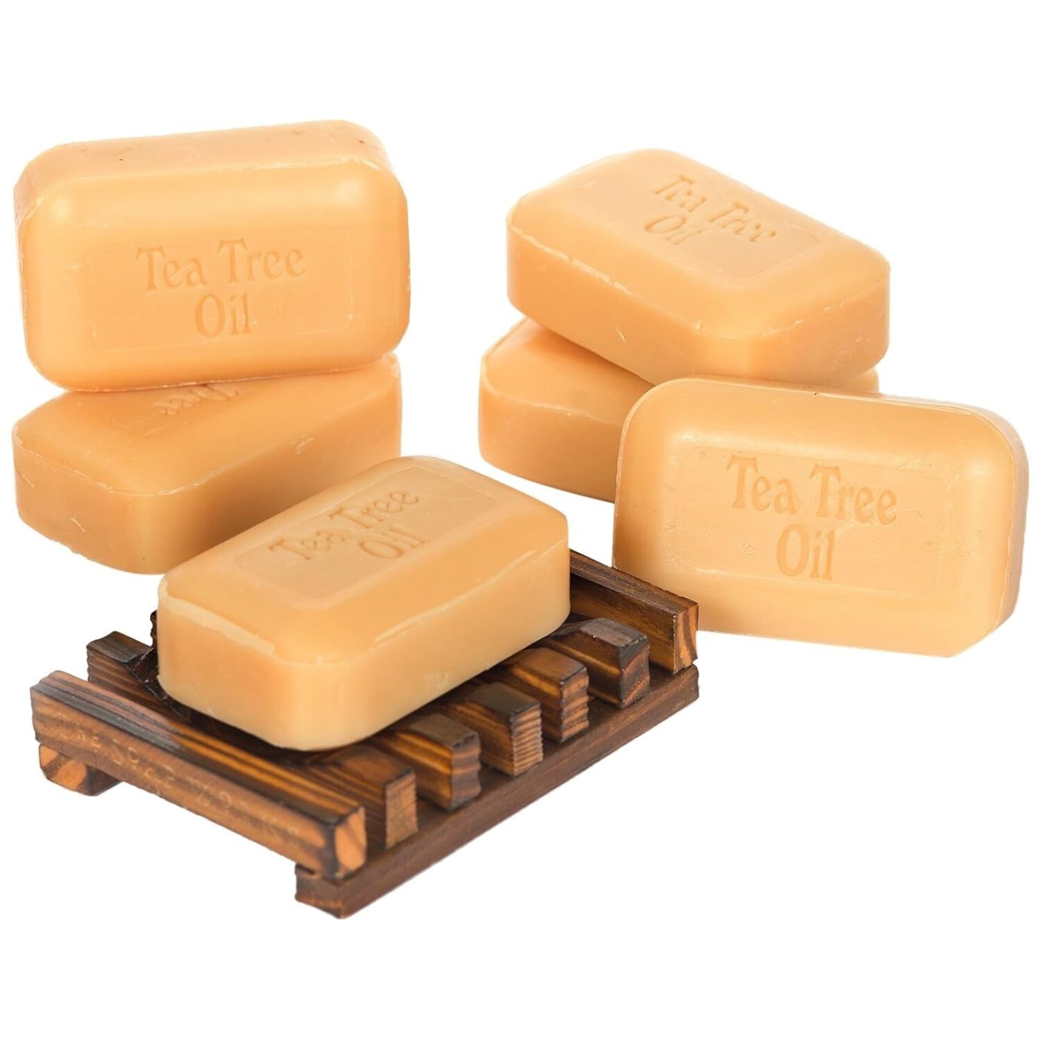 SOAP WORKS Tea Tree Oil Soap Bar 6 Count with Free Wood Soap Dish