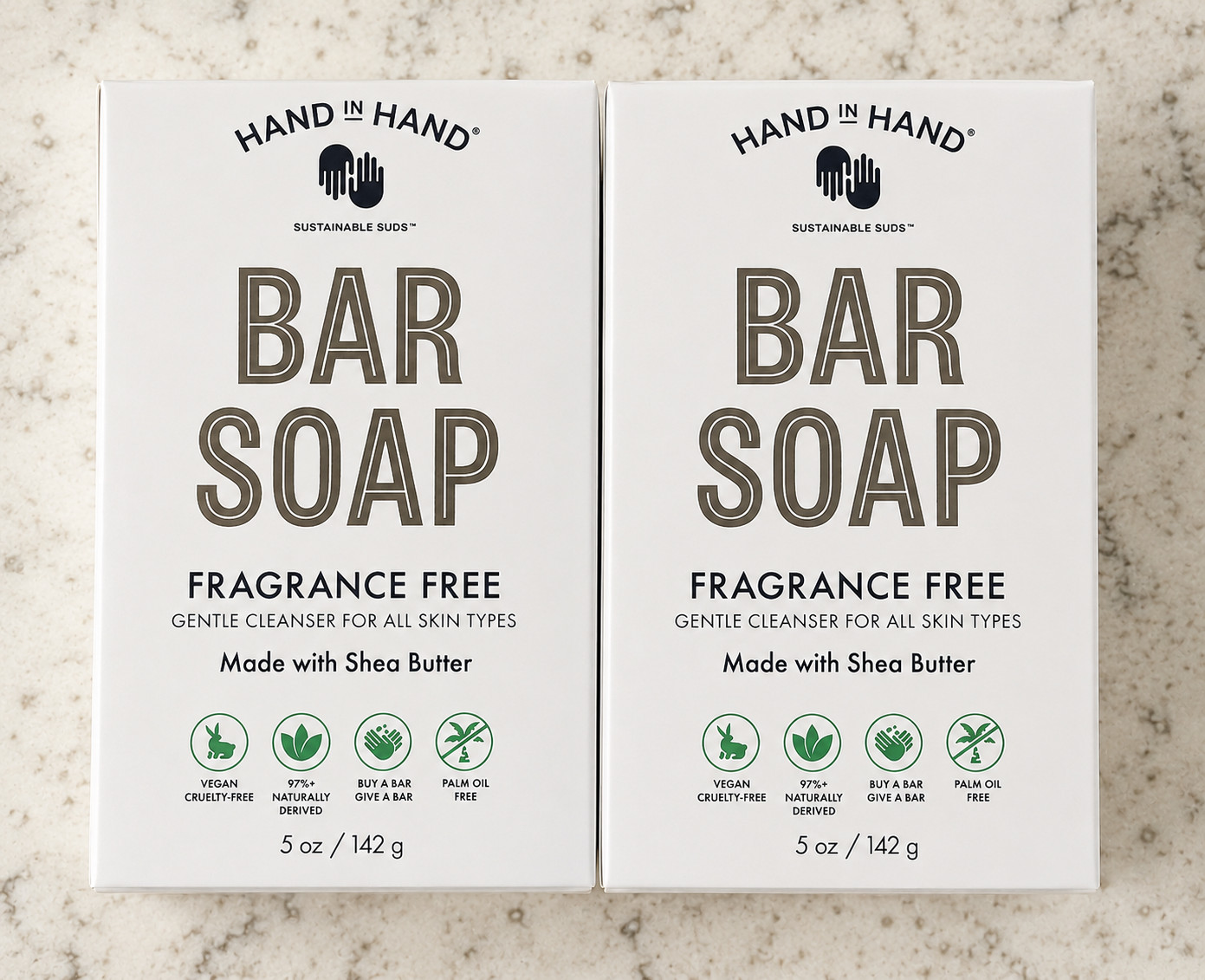 2 PCS.- Hand In Hand Bar Soaps Fragrance Free Gentle Cleanser All Skin 5 oz each