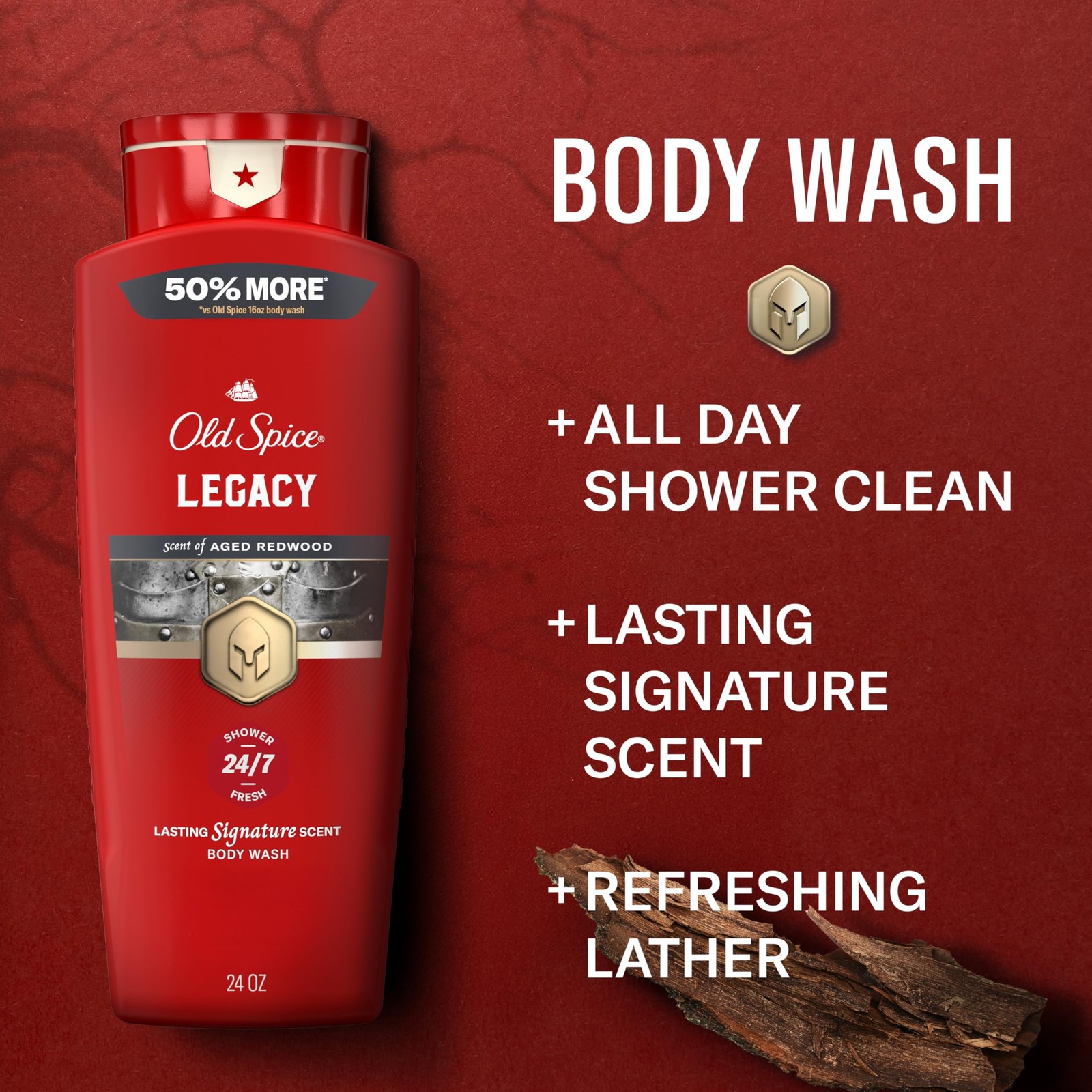 Old Spice Body Wash for Men, 24/7 Shower Fresh & 24 Ounce (Pack of 1), Red