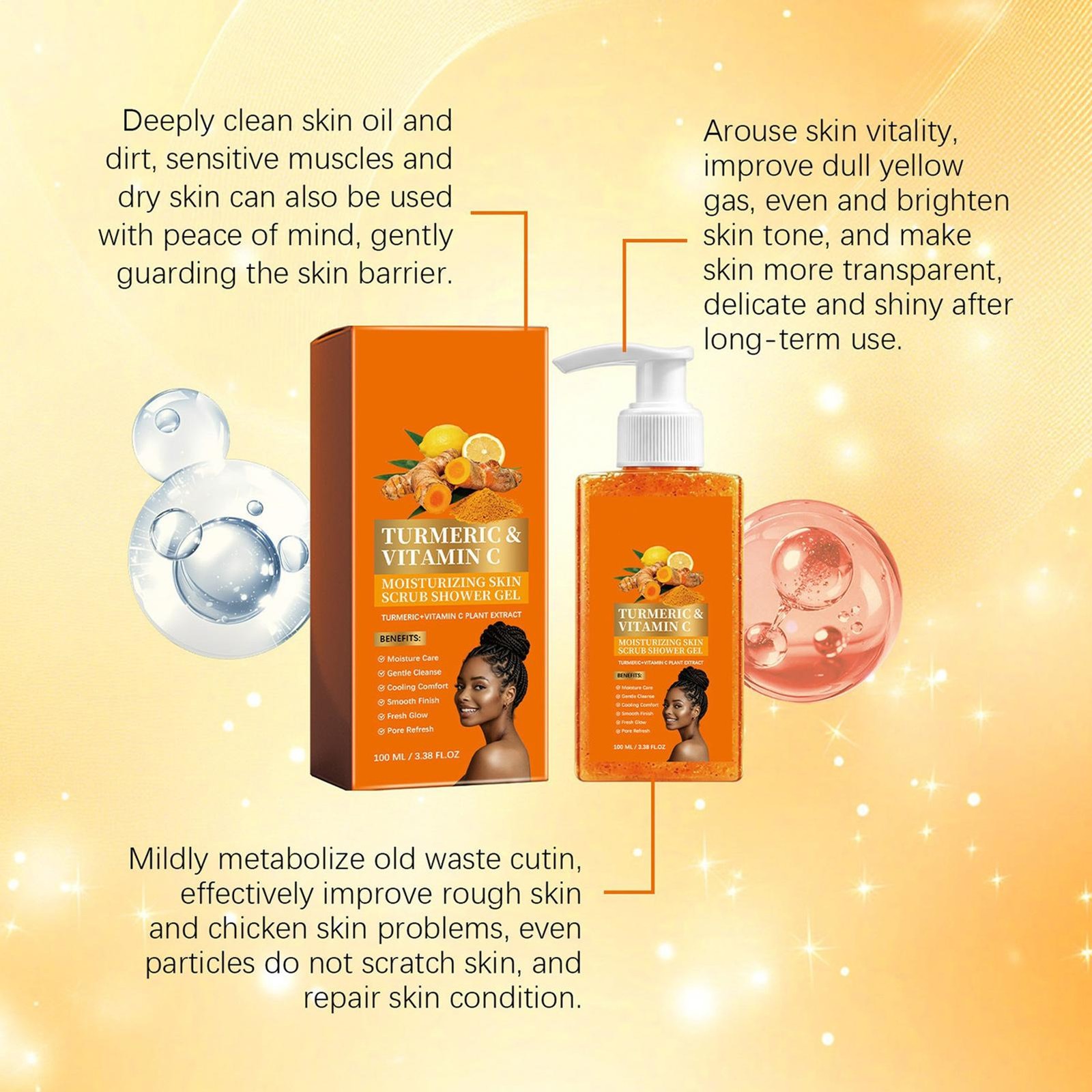 Turmeric Orange Vitamin C Body Wash Mattifying Scrub 100ml Deep Cleansing Liquid