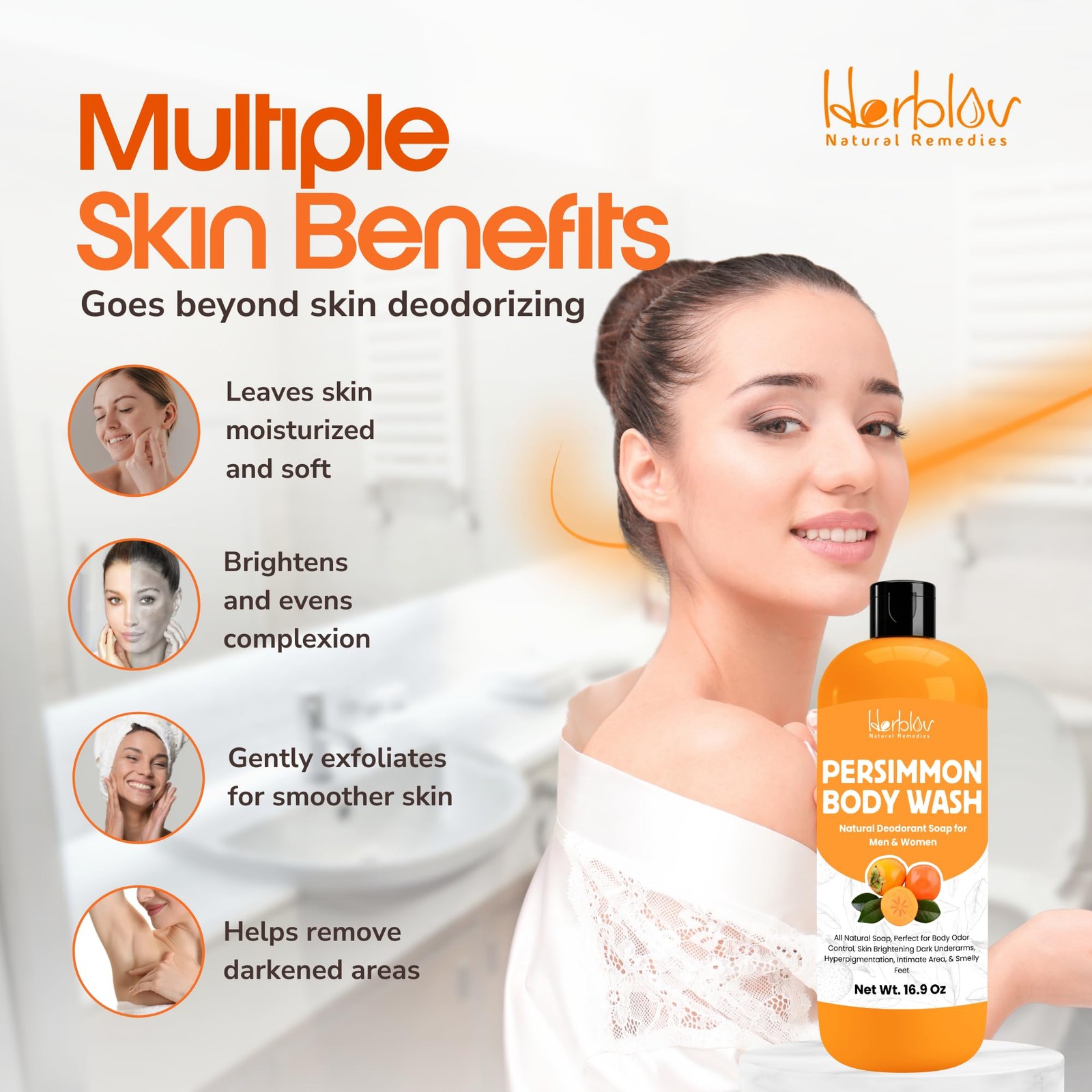 Persimmon Body Wash Odor Control Purifying Deodorizing Soap Underarms Feet Bikin