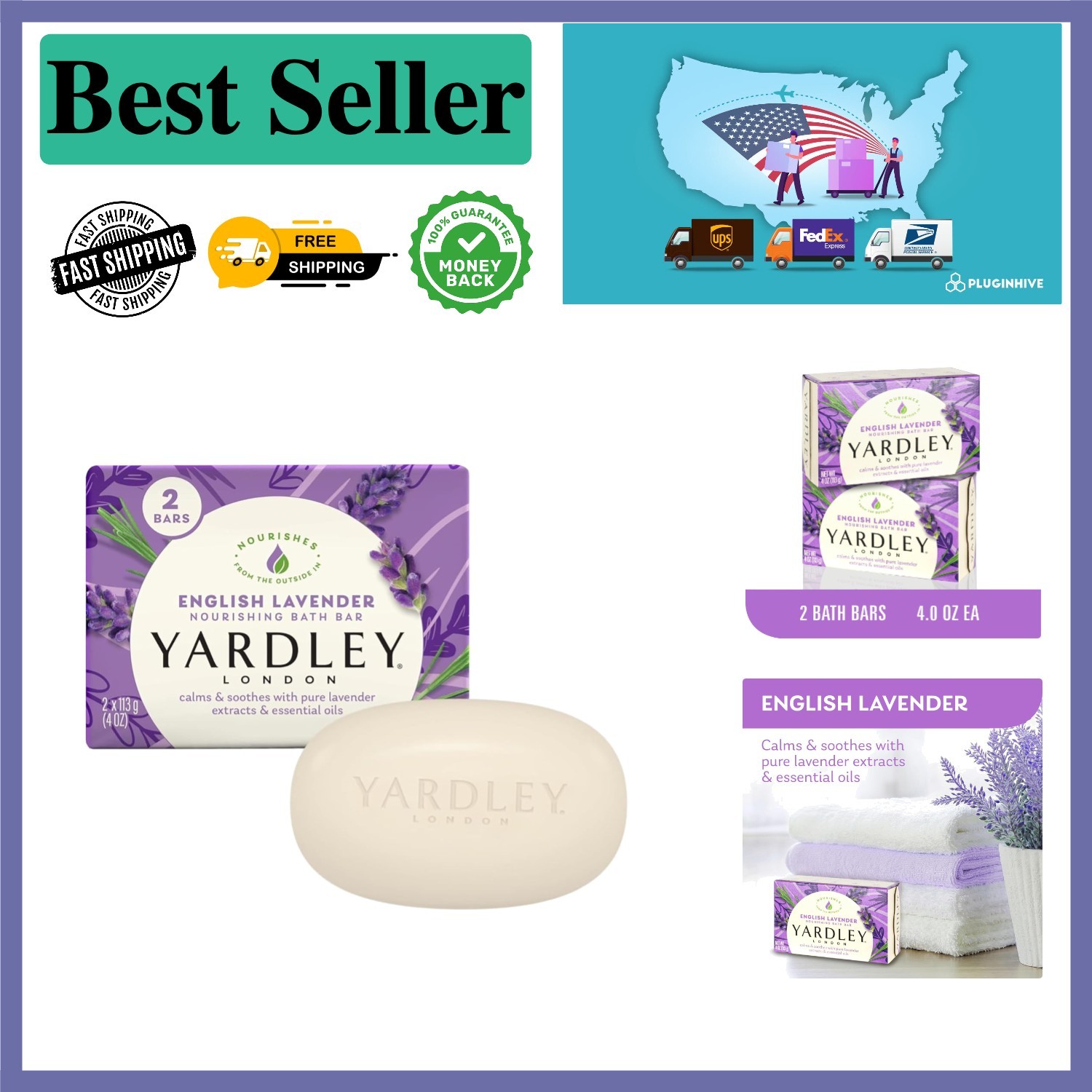 Aromatic English Lavender Bar Soap Set – 4.25 Ounce Each, Soothing Cleanse