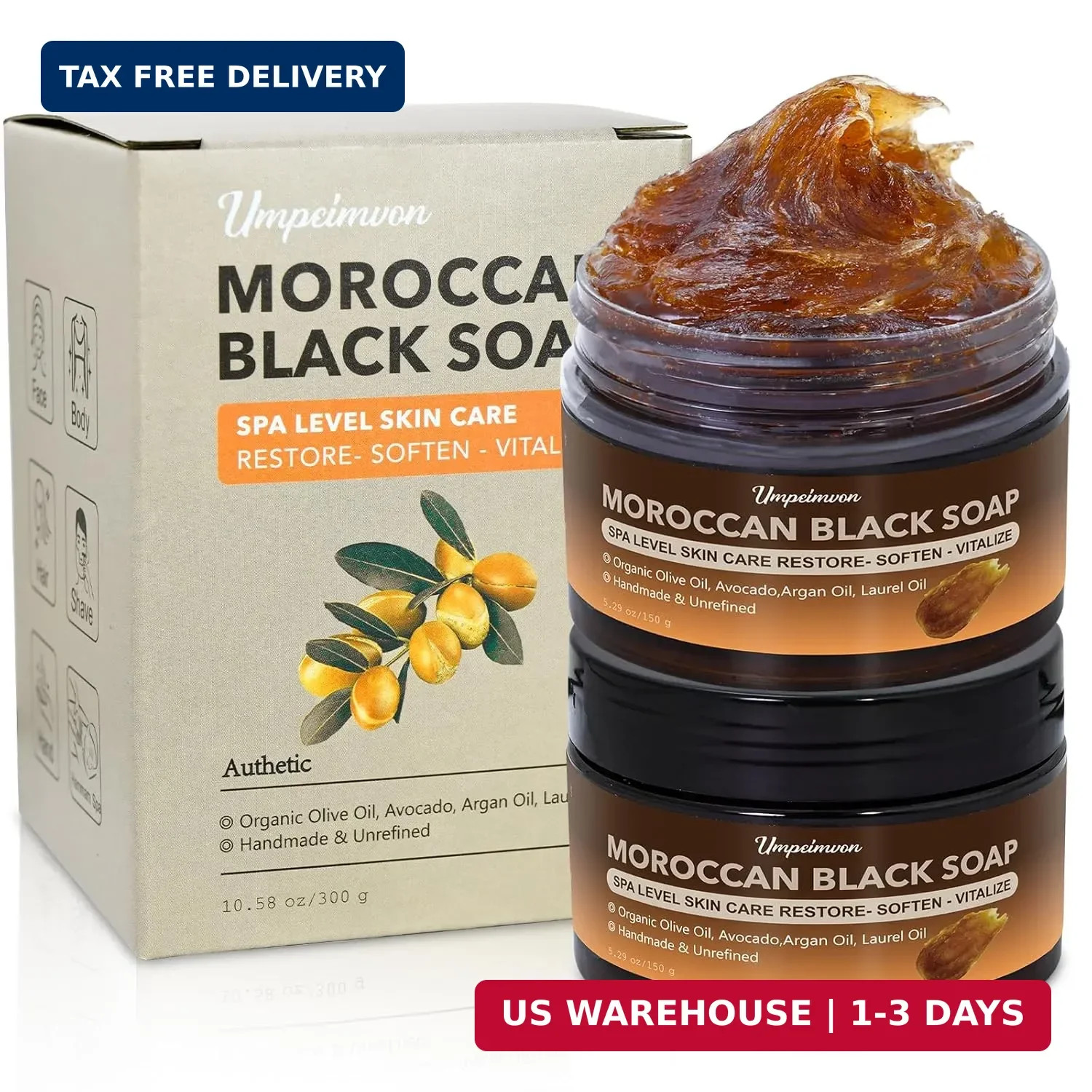 2 PCS Unrefined Moroccan Black Soap Handcrafted, Argan Oil Authetic Black Beldi