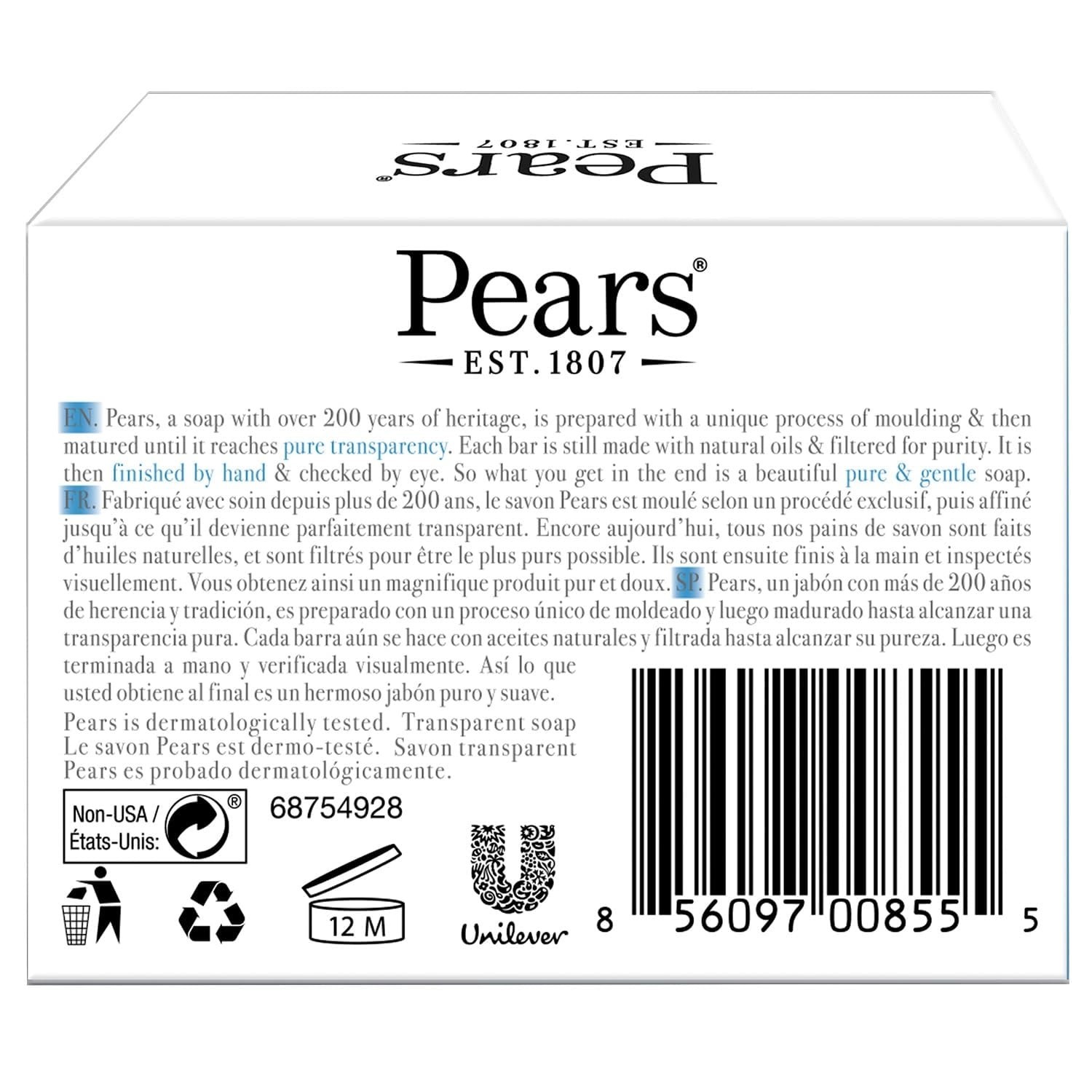 Pears Transparent Soap Bar 125g Pure & Gentle Amber Natural Oils Mint Lemon Pack