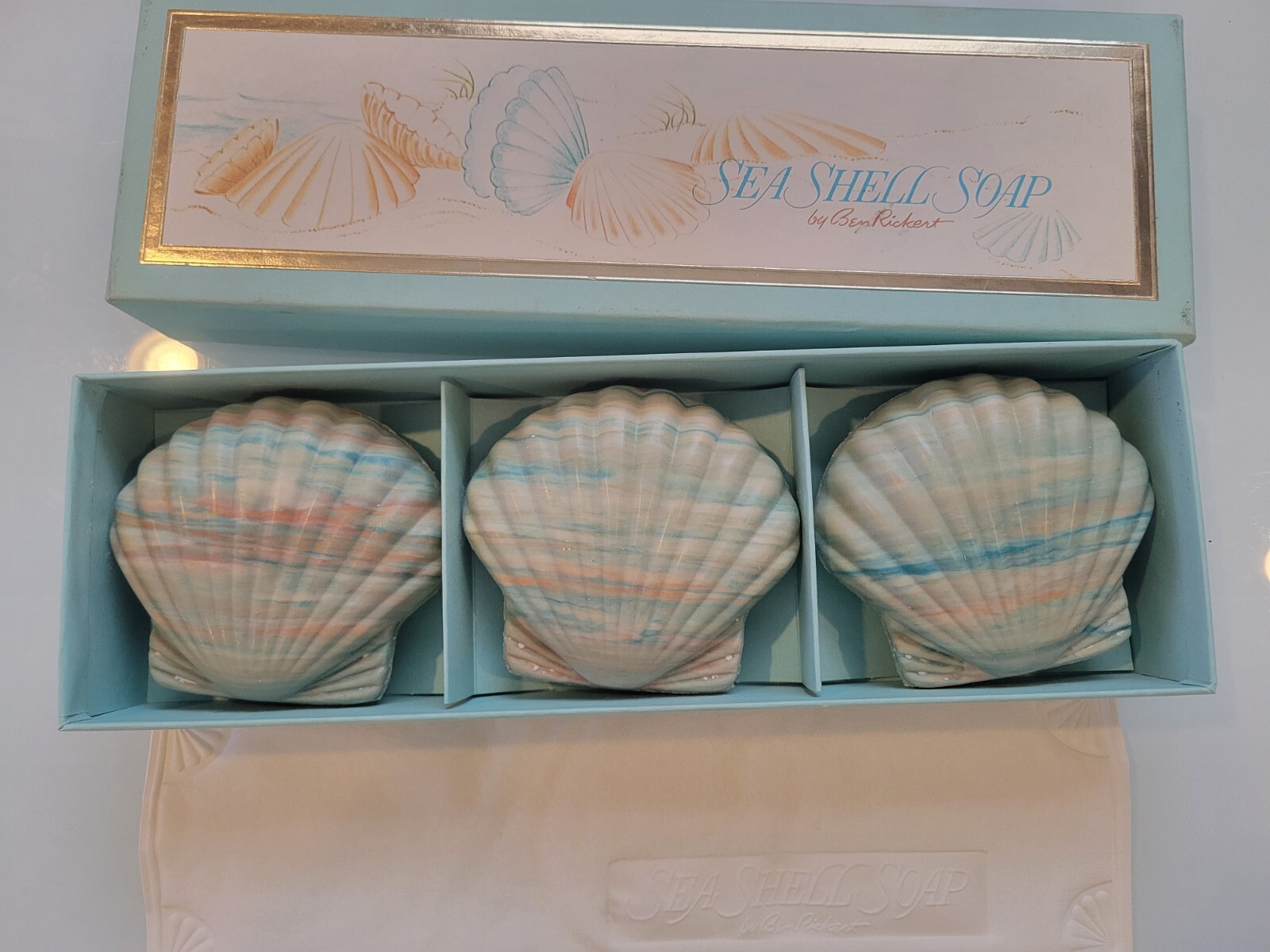 NOS Vintage Ben Rickert Sea Shell Soap Seashell 3 bars In Box